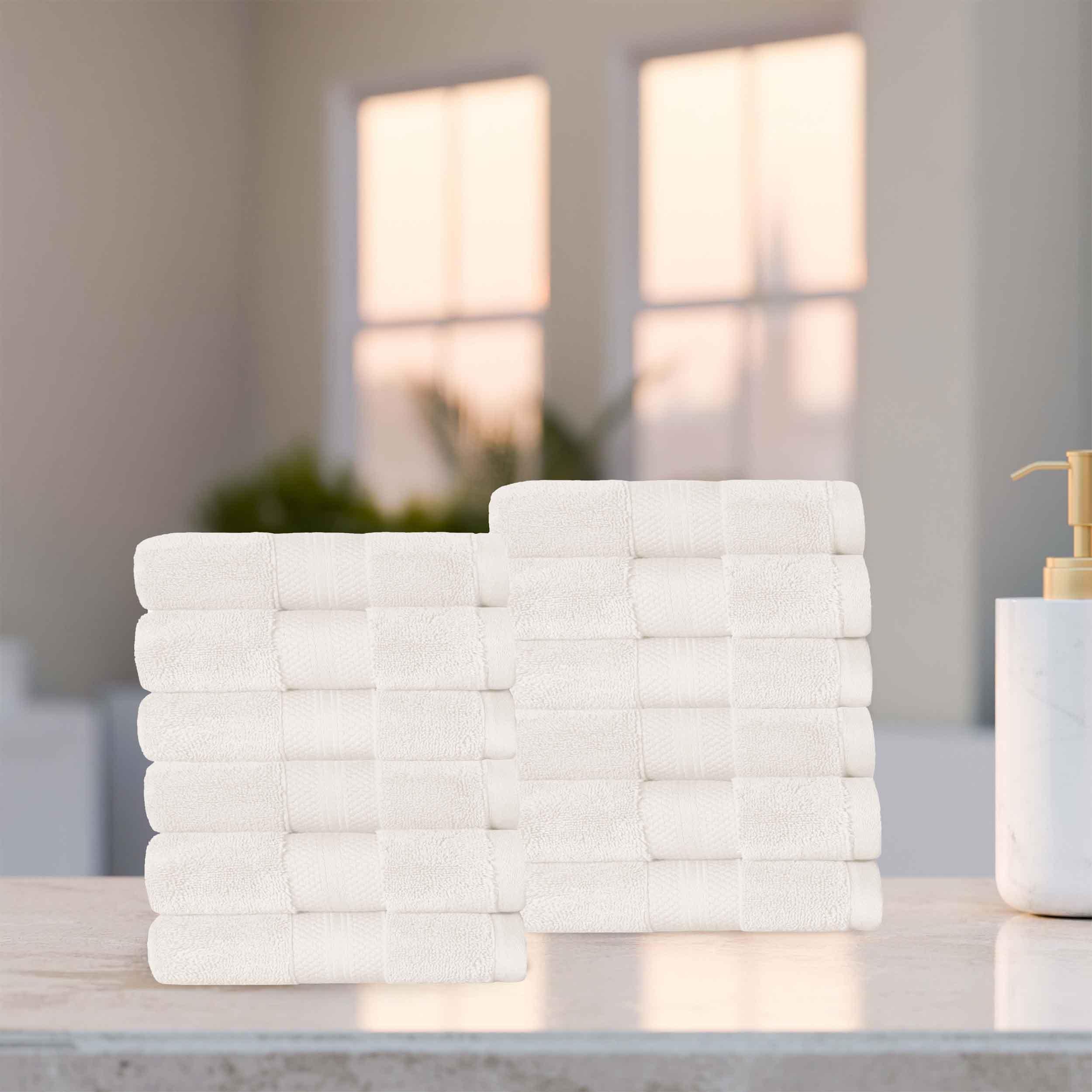 Turkish Cotton Absorbent Ultra-Plush Solid 12-Piece Face Towel Set - Blue Nile Mills