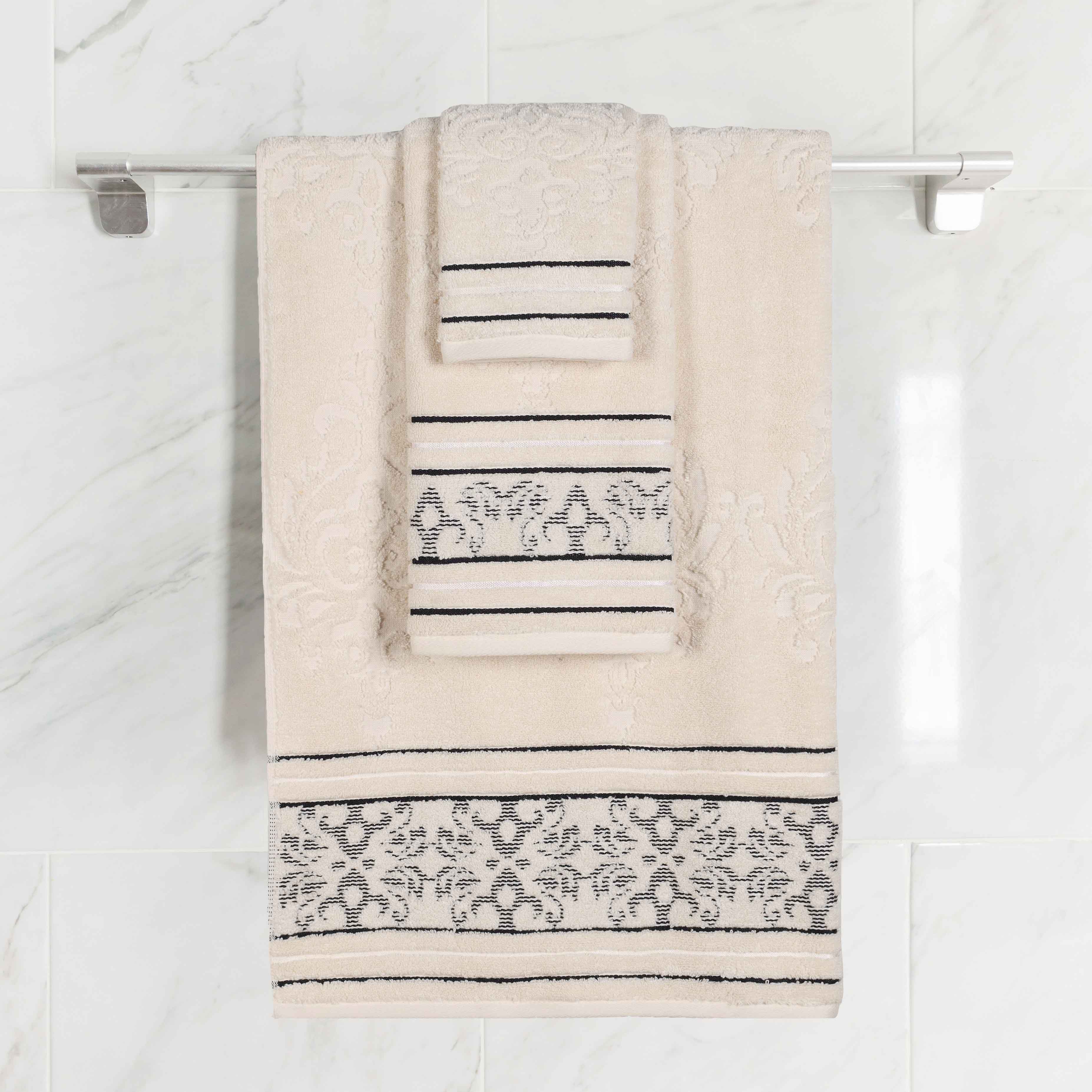 Sadie Zero Twist Cotton Elegant Floral 3 Piece Jacquard Towel Set - Blue Nile Mills