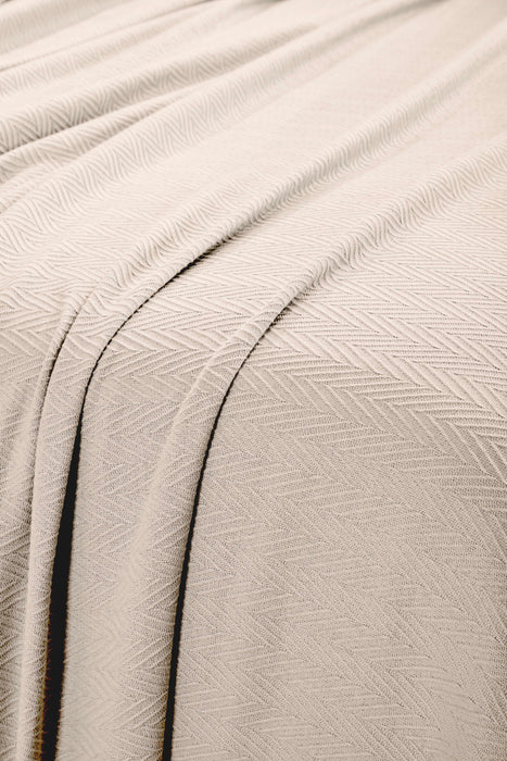 All-Season Chevron Cotton Bed Blanket & Sofa Throw - Ivory