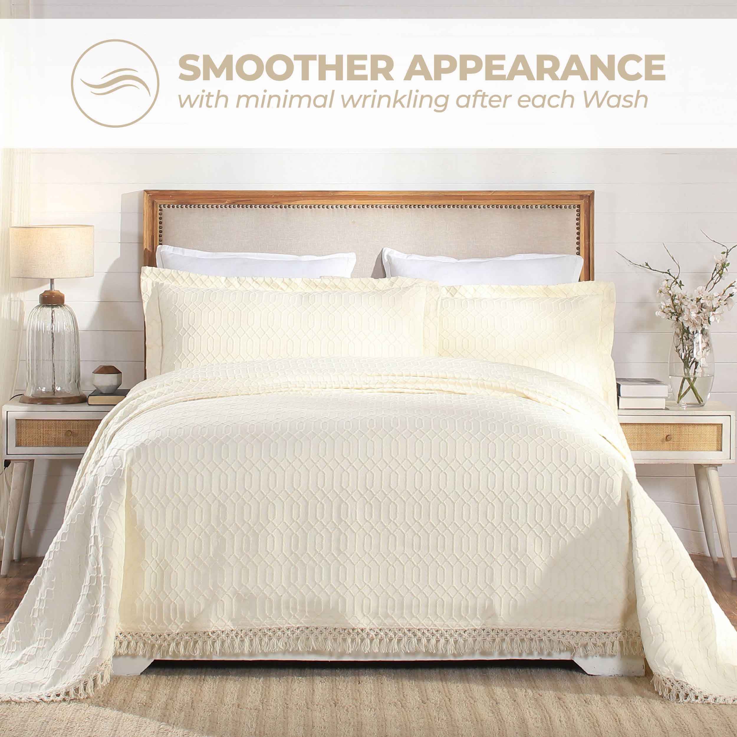 Remi Cotton Blend Jacquard Woven Geometric Fringe Bedspread Set - Blue Nile Mills