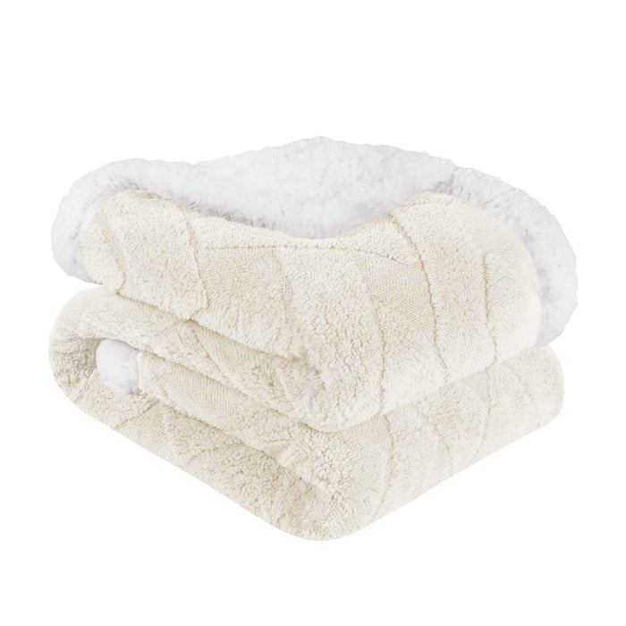 Reversible Jacquard Lattice Fleece Plush Sherpa Blanket - Ivory