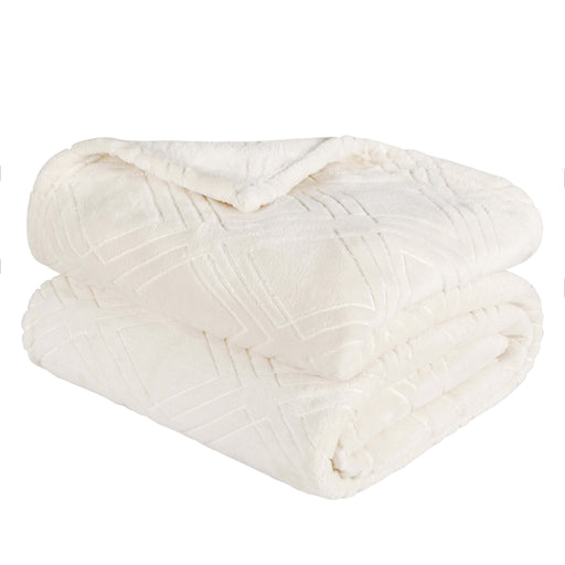 Diamond Flannel Fleece Plush Ultra Soft Blanket - Ivory