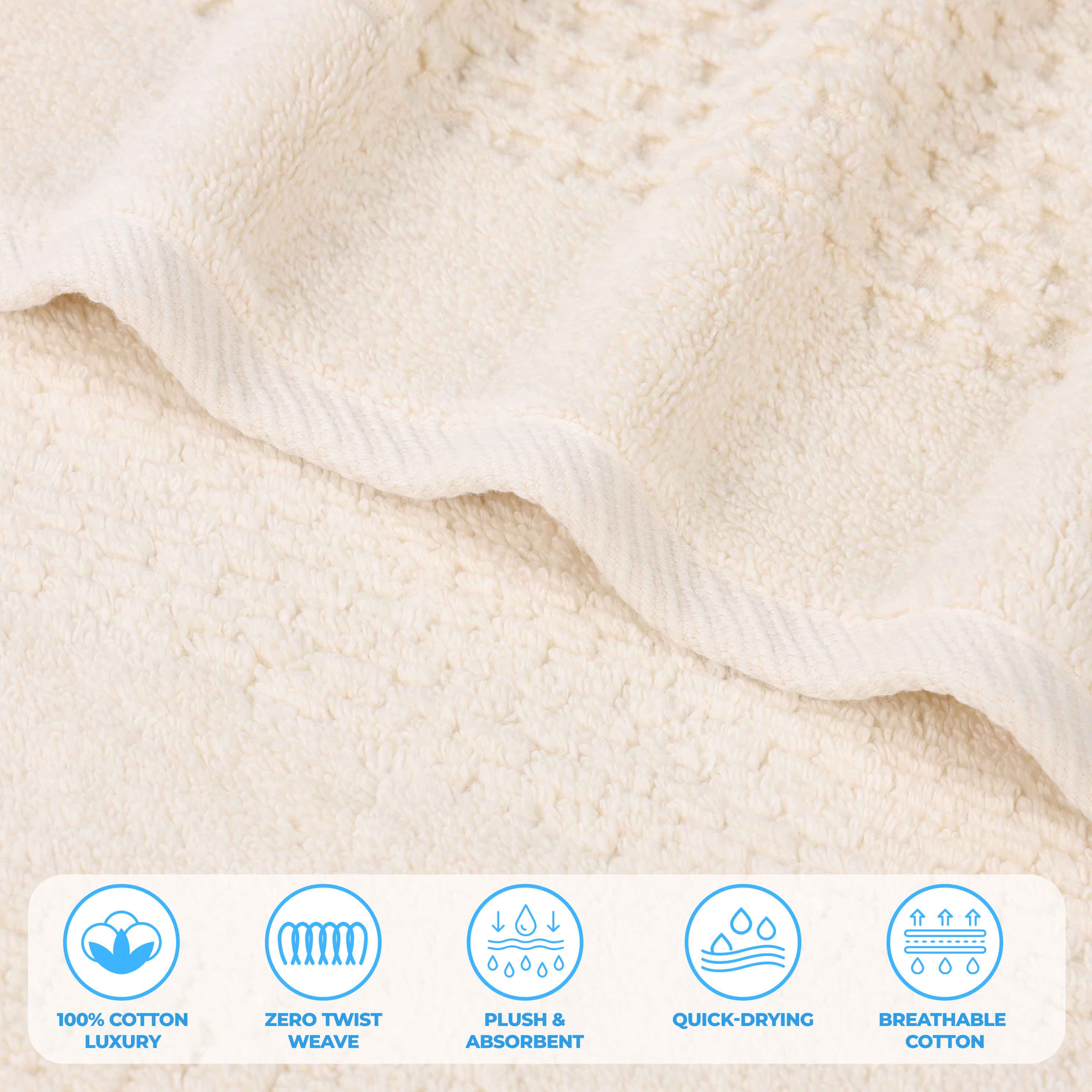 Playa Zero Twist Cotton Solid Waffle Textured Face Towels, Set of 12 - Blue Nile Mills