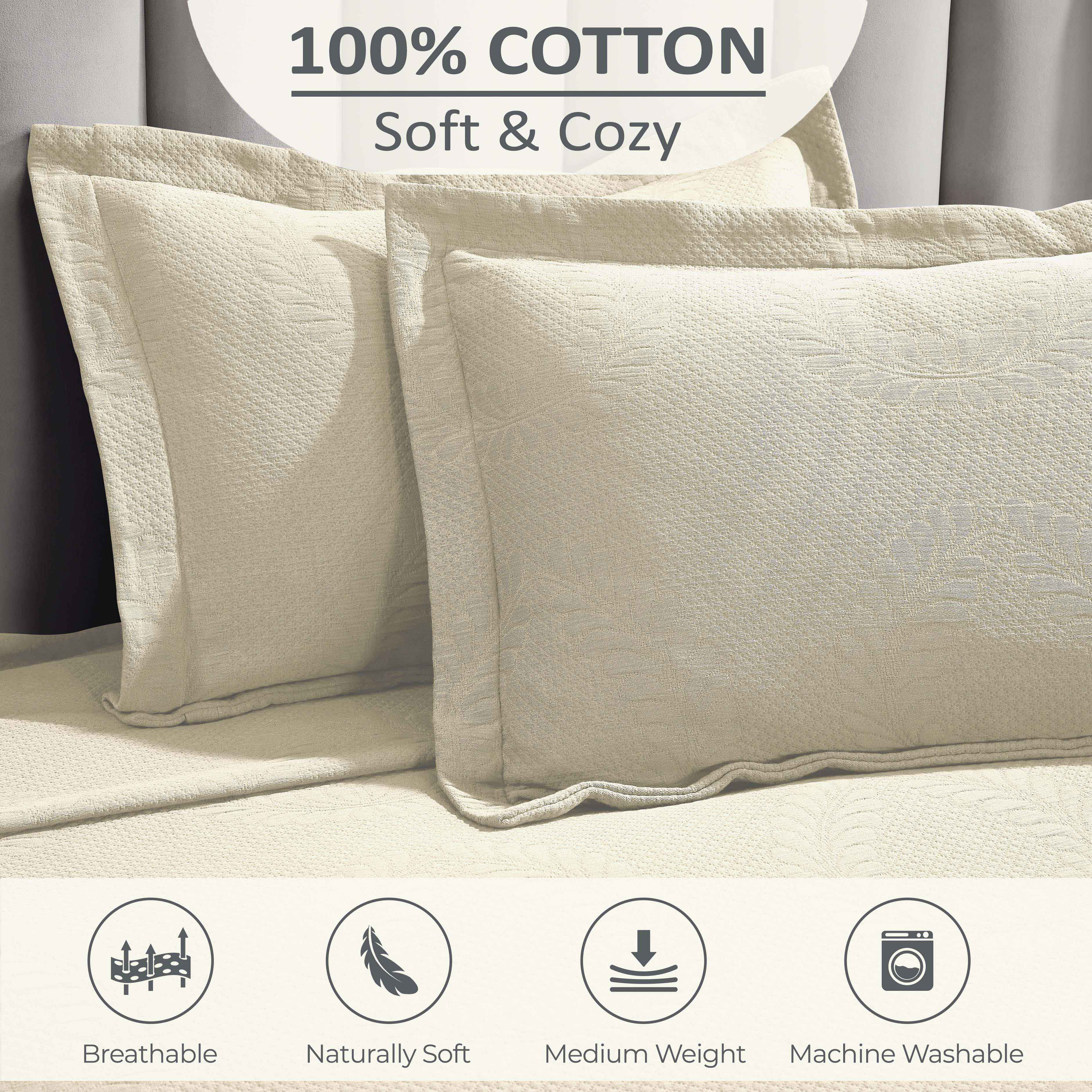 Peploi Cotton Medium Weight Matelasse Bedspread and Sham Set - Blue Nile Mills