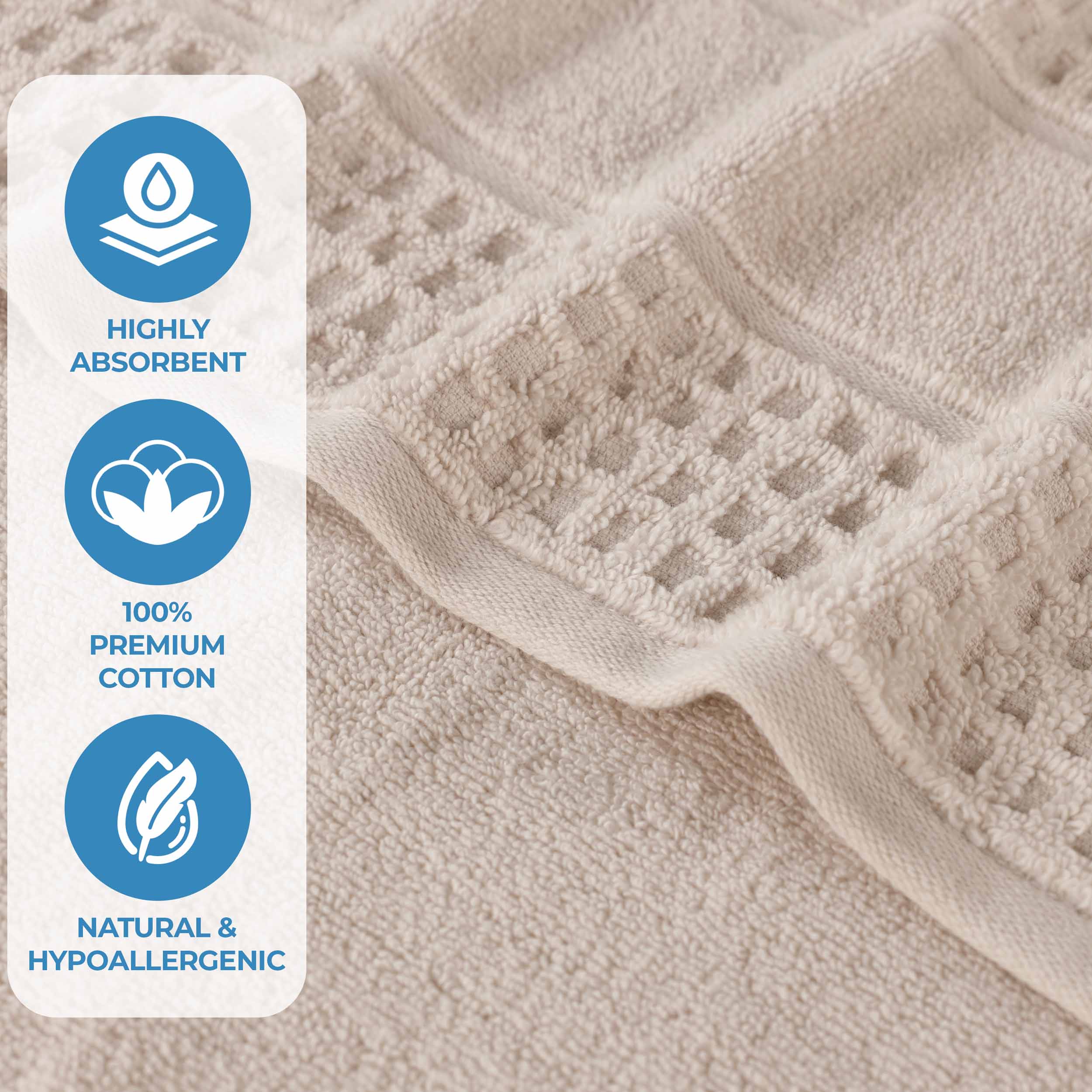 Zero Twist Cotton Waffle Honeycomb Soft Absorbent 12-Piece Towel Set - Blue Nile Mills