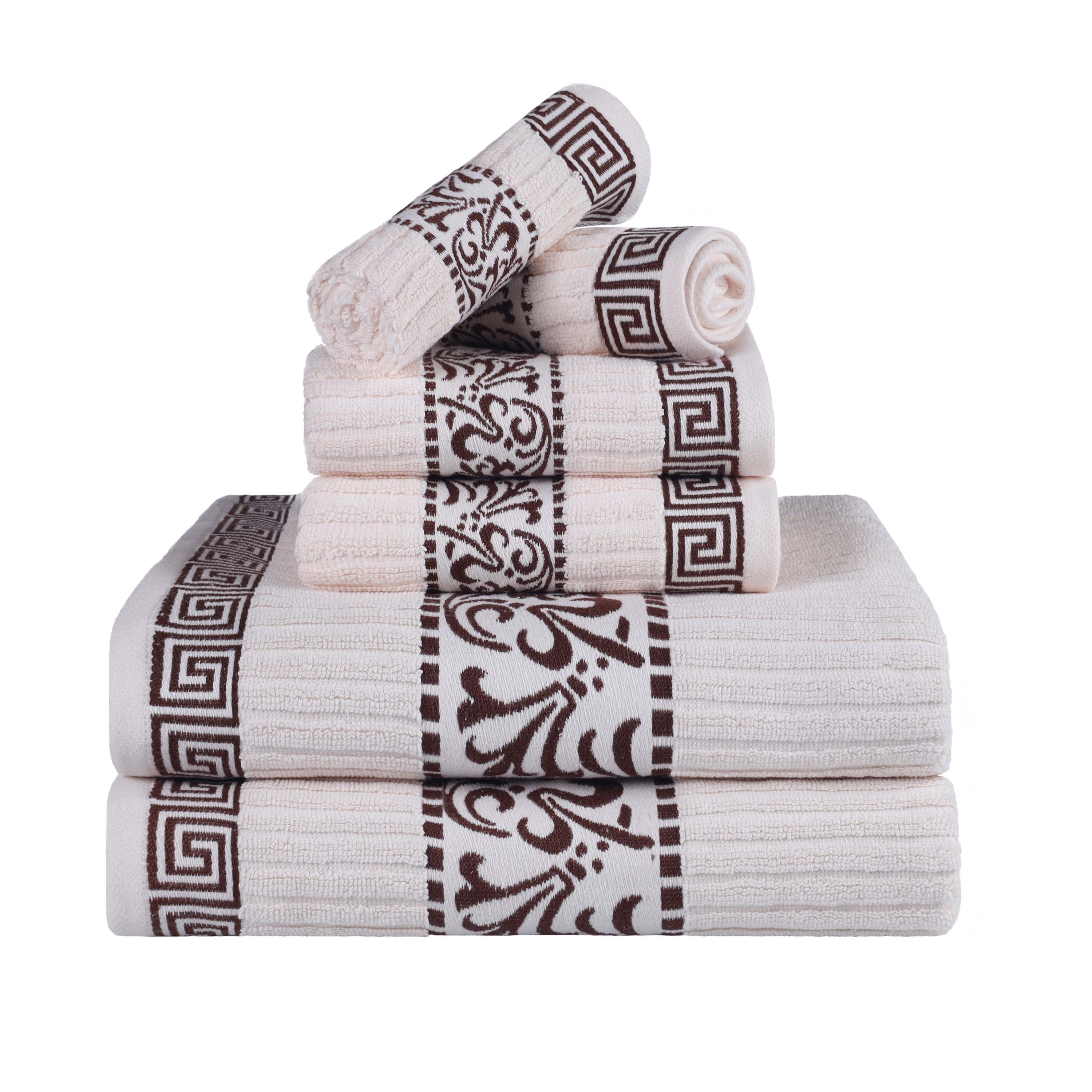 Athens Cotton Greek Scroll and Floral 6-Piece Assorted Towel Set - Blue Nile Mills