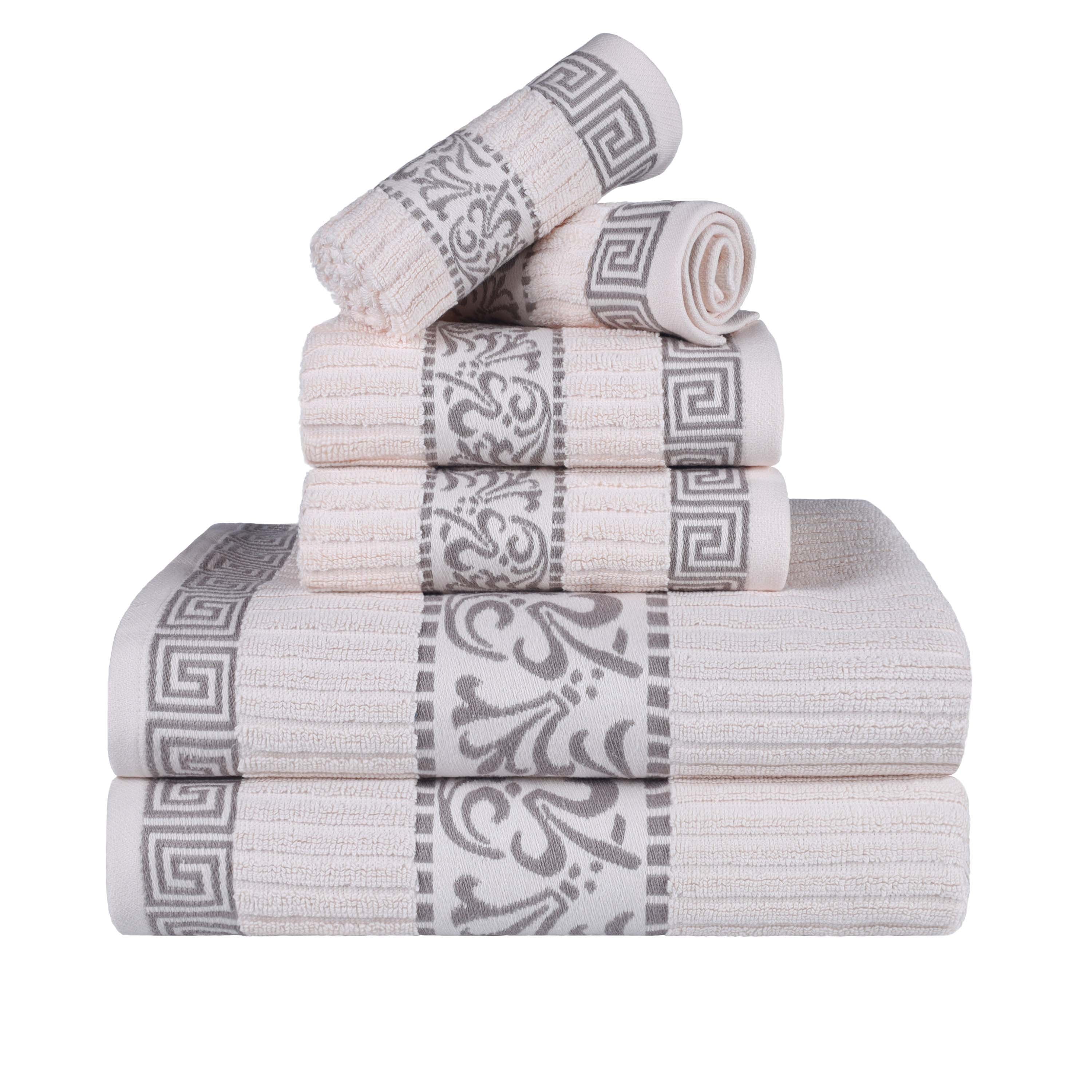 Athens Cotton Greek Scroll and Floral 6-Piece Assorted Towel Set - Blue Nile Mills