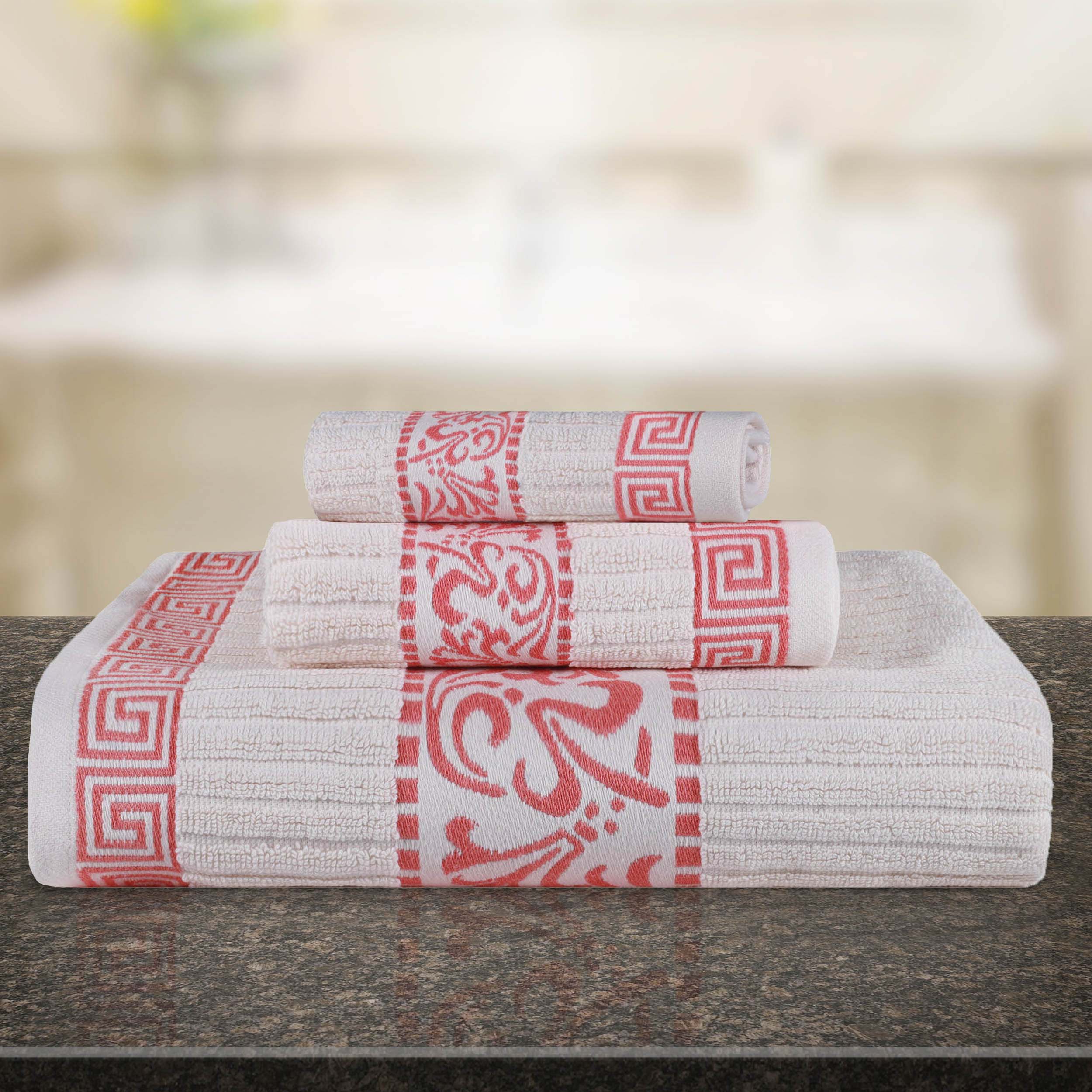 Athens Cotton Greek Scroll and Floral 3-Piece Assorted Towel Set - Blue Nile Mills