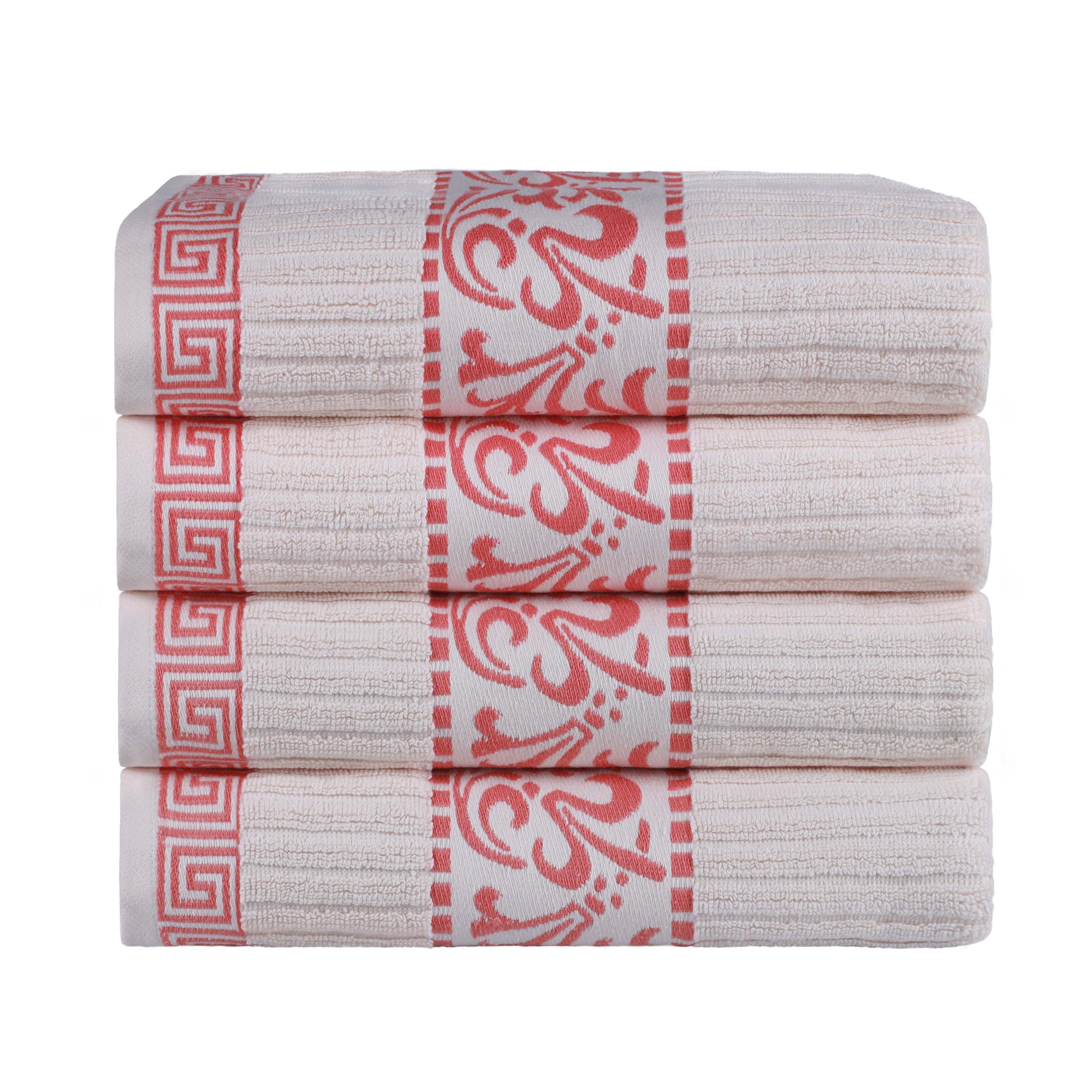 Athens Cotton Greek Scroll and Floral 4 Piece Assorted Bath Towel Set - Blue Nile Mills