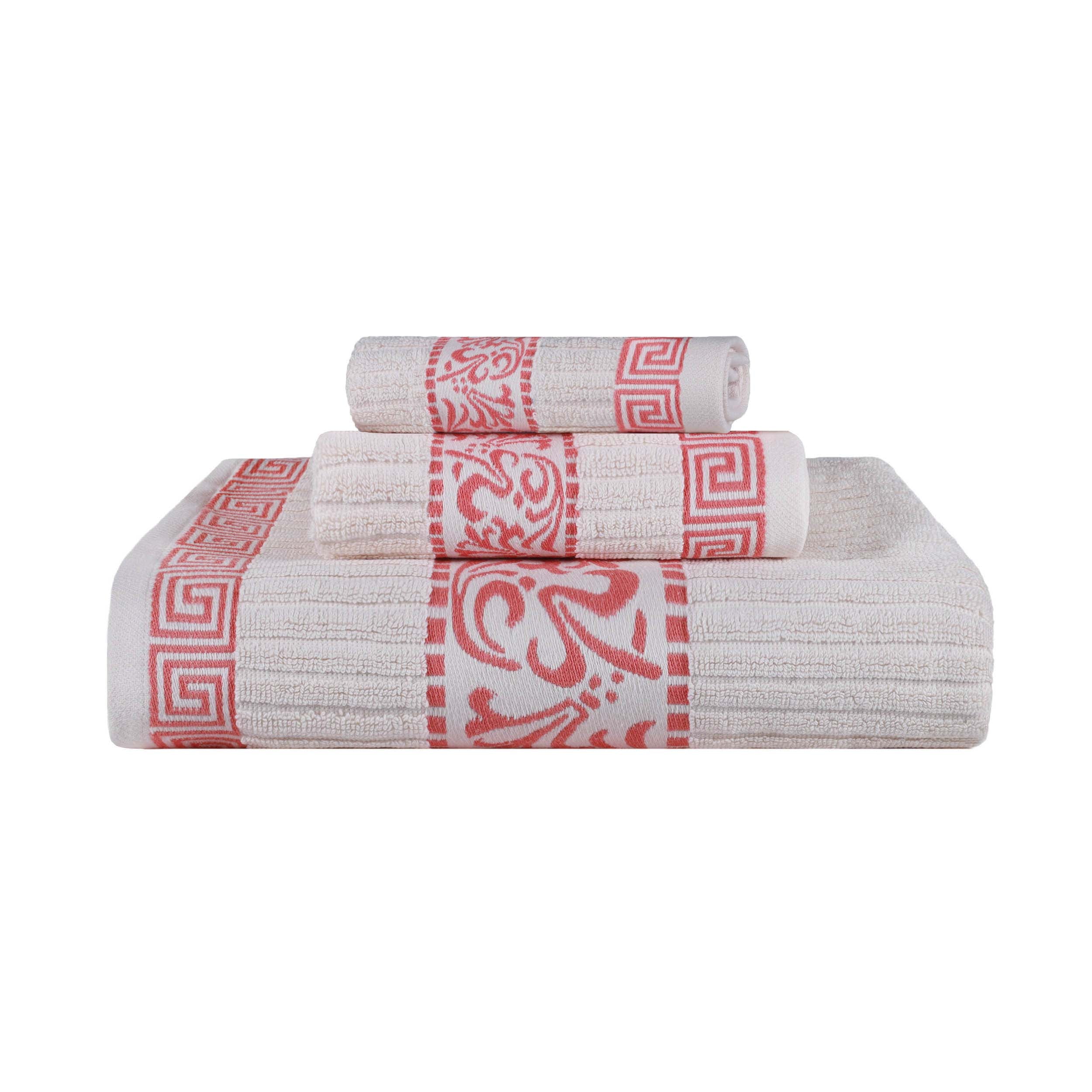 Athens Cotton Greek Scroll and Floral 3-Piece Assorted Towel Set - Blue Nile Mills