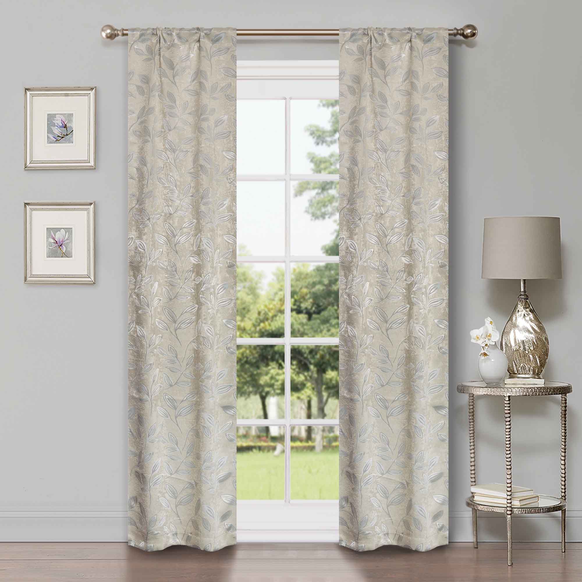 Leaves Rod Pocket Room Darkening Blackout Curtains, Set of 2 - Blue Nile Mills