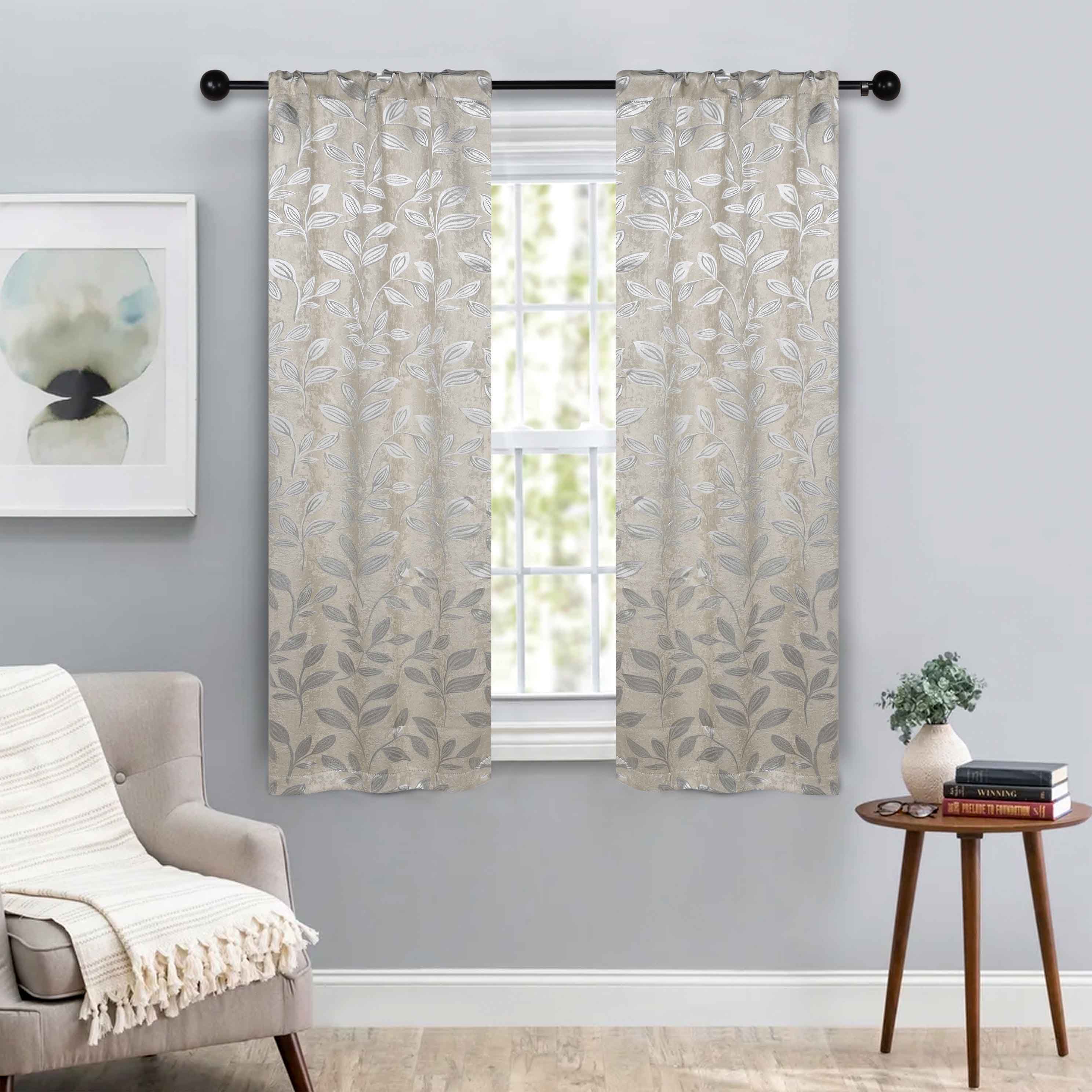Leaves Rod Pocket Room Darkening Blackout Curtains, Set of 2 - Blue Nile Mills