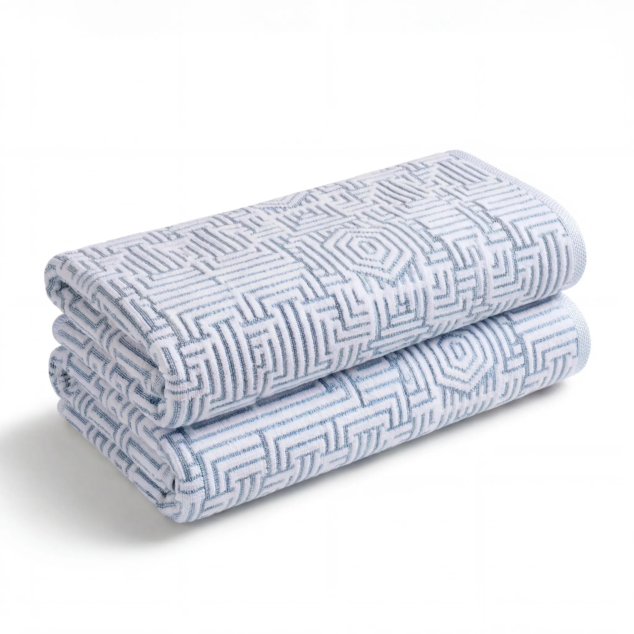BNM Jasper Cotton Geometric Jacquard Plush Bath Towel Set 2-Piece