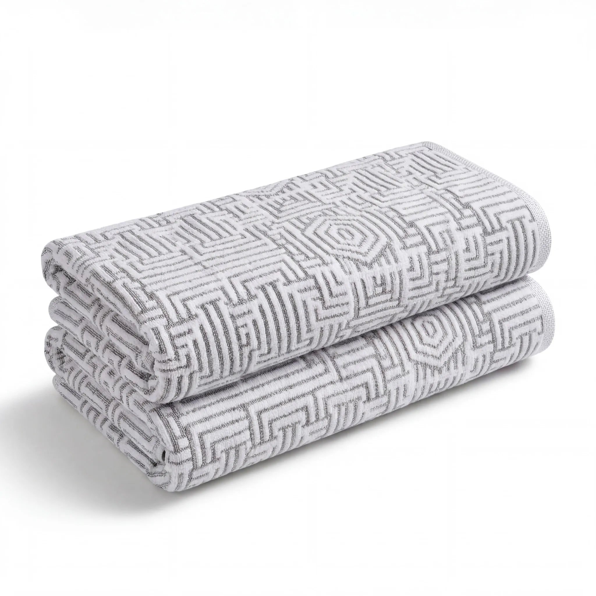 BNM Jasper Cotton Geometric Jacquard Plush Bath Towel Set 2-Piece