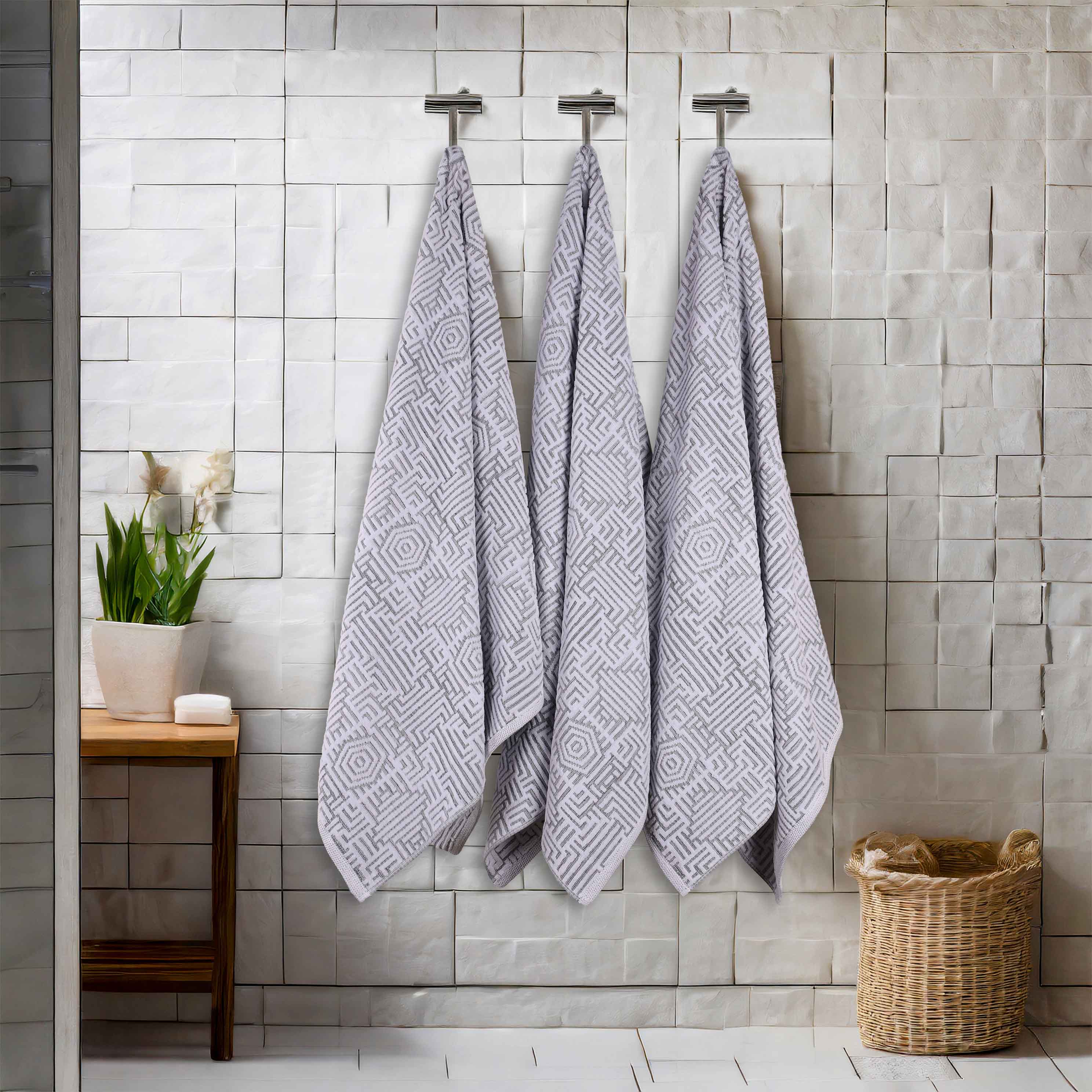 Cotton Modern Geometric Jacquard Plush Absorbent Bath Towel Set of 3 - Blue Nile Mills