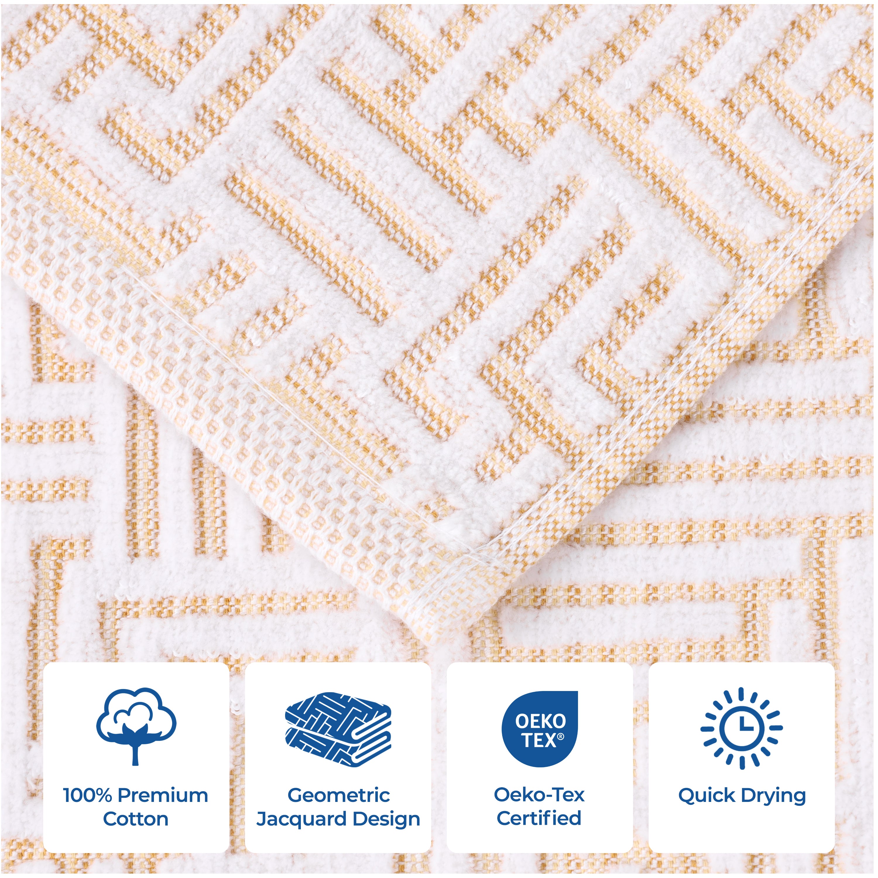 Cotton Modern Geometric Jacquard Plush Absorbent Bath Towel Set of 3 - Blue Nile Mills