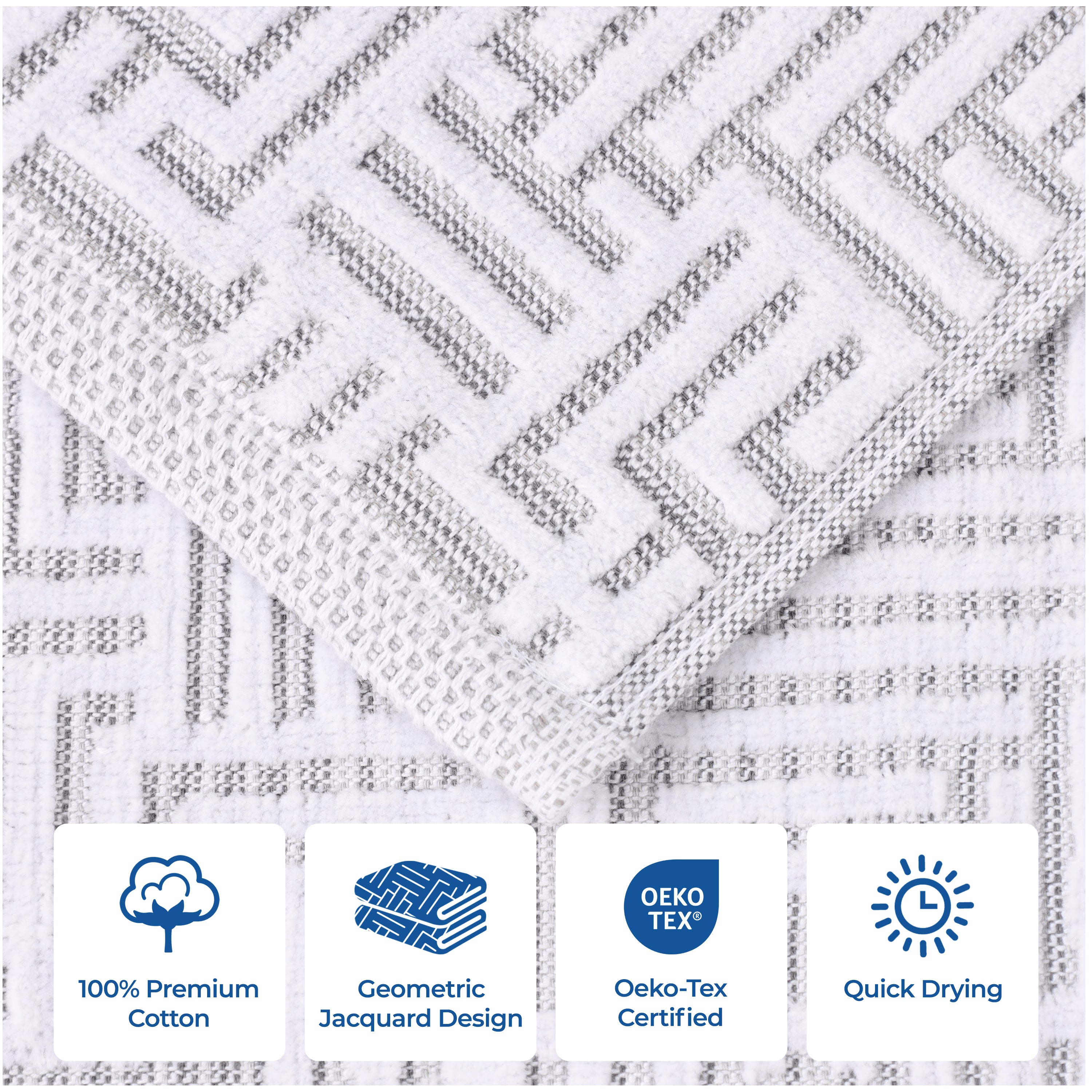 Cotton Modern Geometric Jacquard Plush Absorbent Bath Towel Set of 3 - Blue Nile Mills