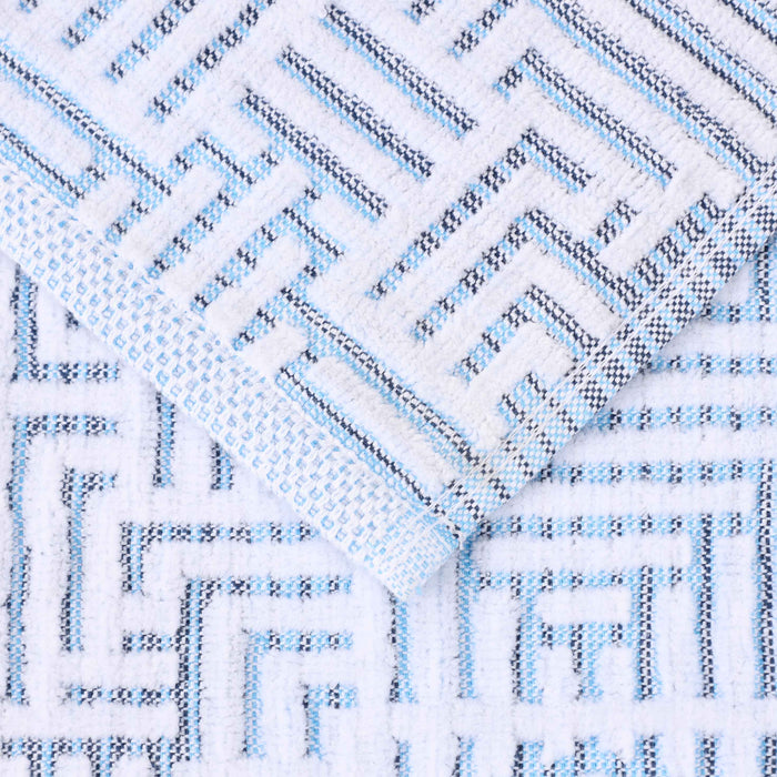 Cotton Modern Geometric Jacquard Plush Absorbent 3 Piece Towel Set - Blue