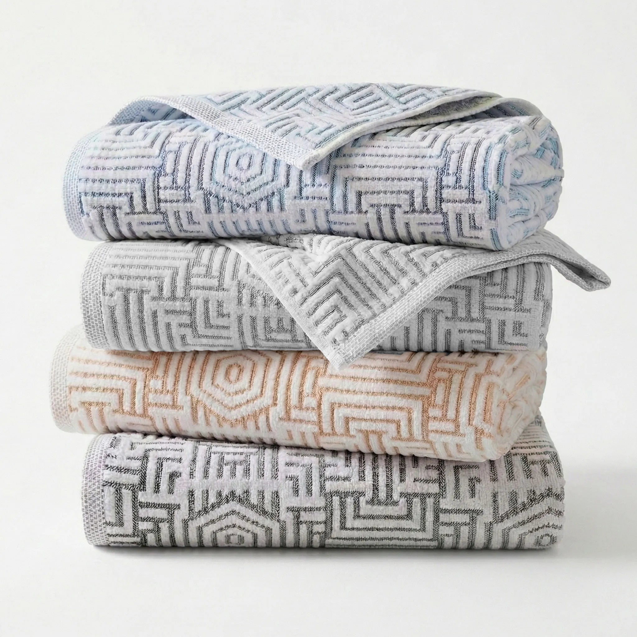 BNM Jasper Cotton Geometric Jacquard Plush Bath Towel Set 2-Piece