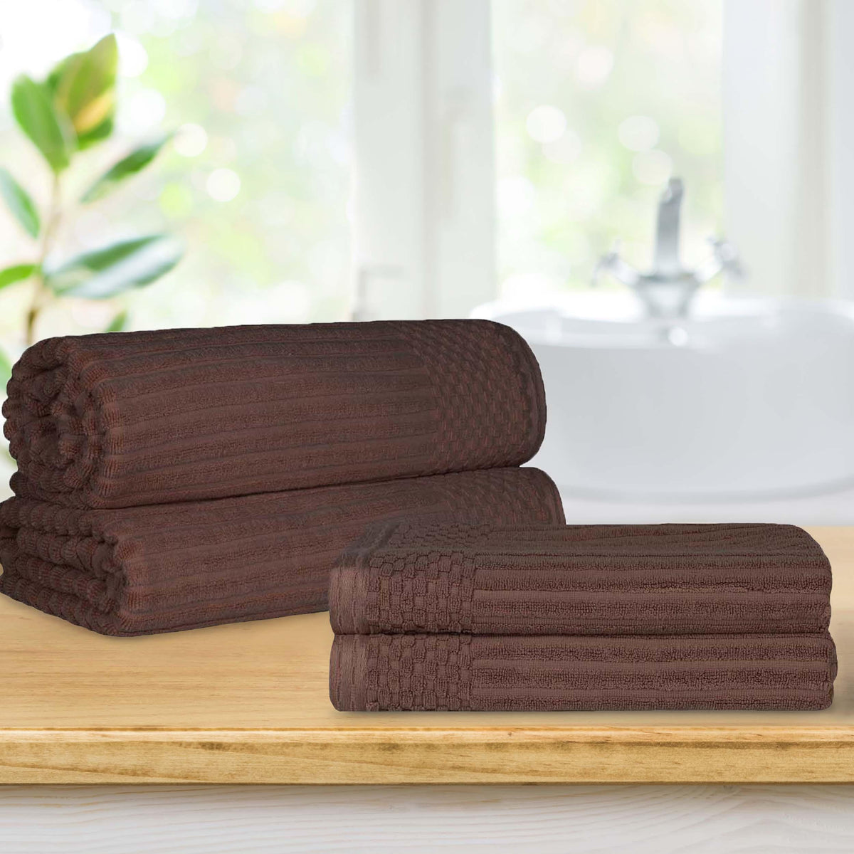 Soho Ribbed Textured Cotton Absorbent Bath Sheet & Bath Towel Set - Blue Nile Mills