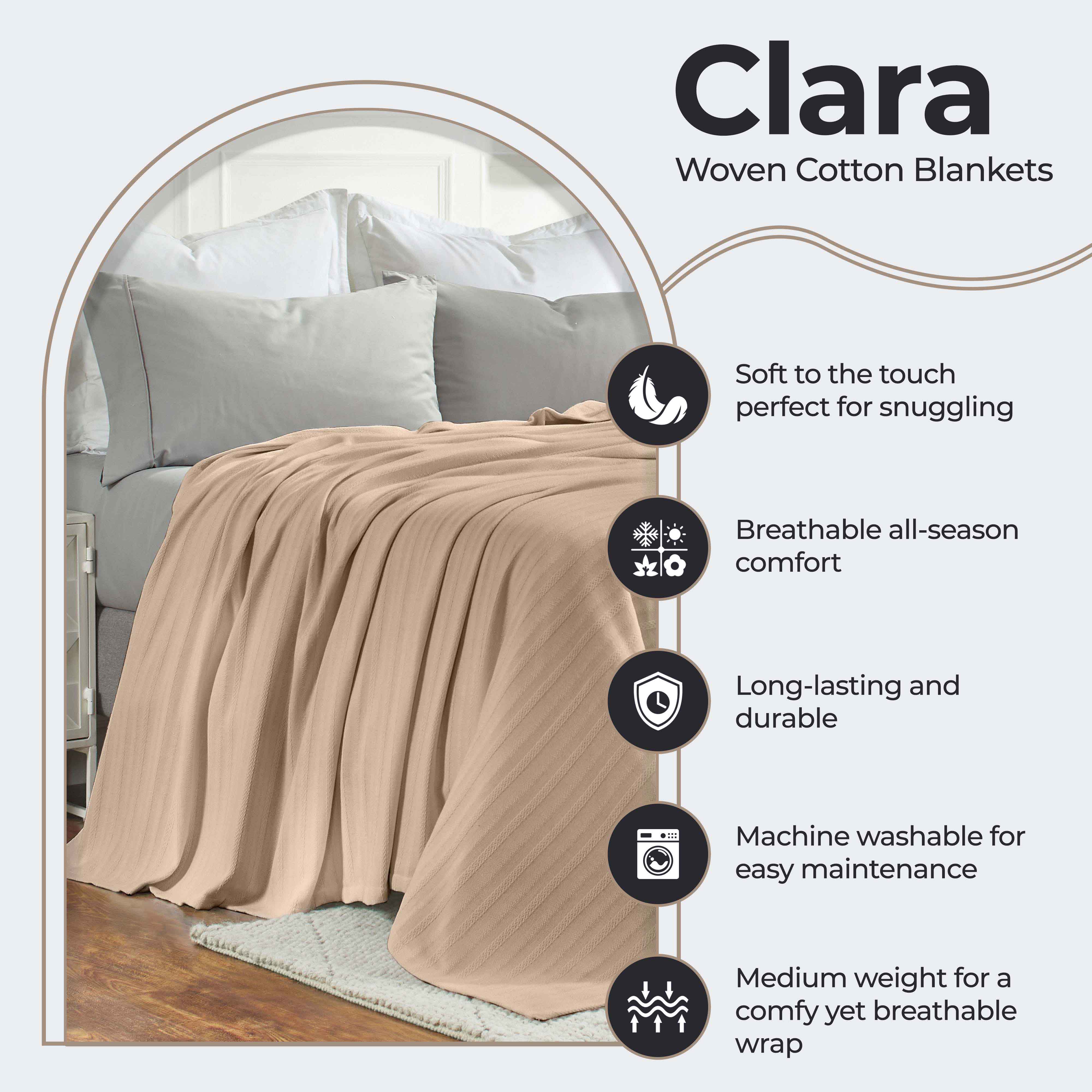 Clara Cotton Textured Striped Lightweight Woven Blanket - Blue Nile Mills