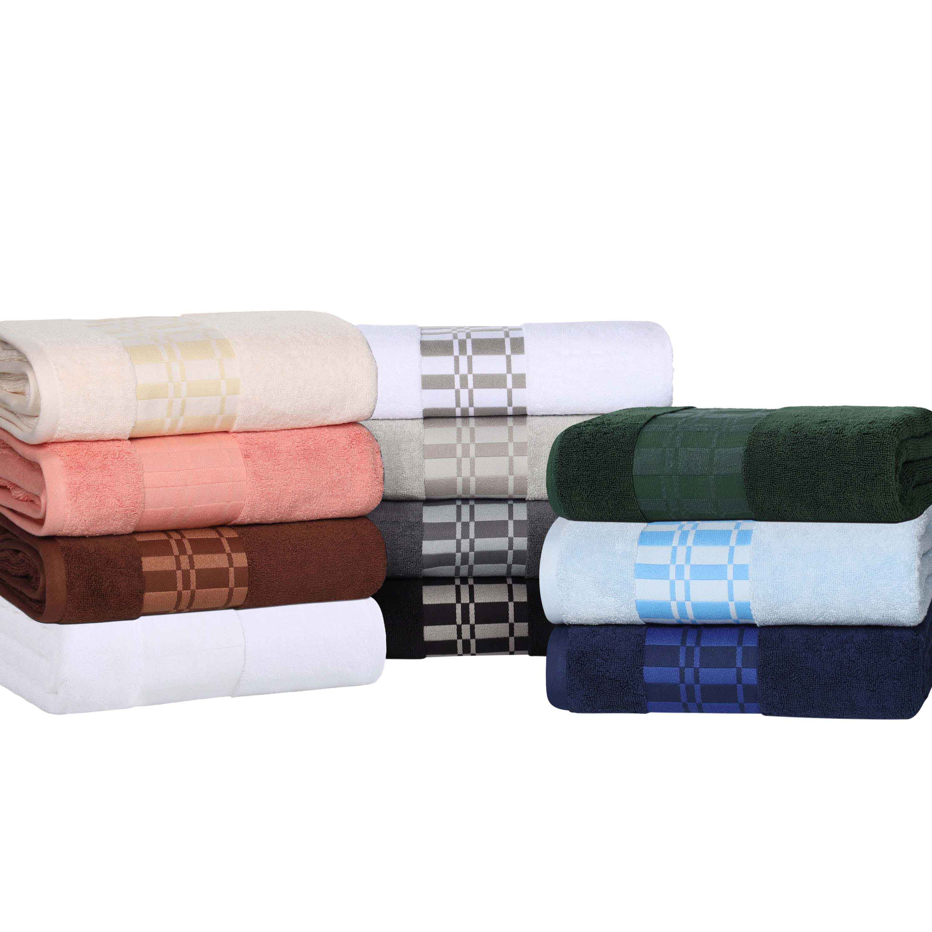 Larissa Cotton Geometric Embroidered Border Bath Towels, Set of 4 - Blue Nile Mills