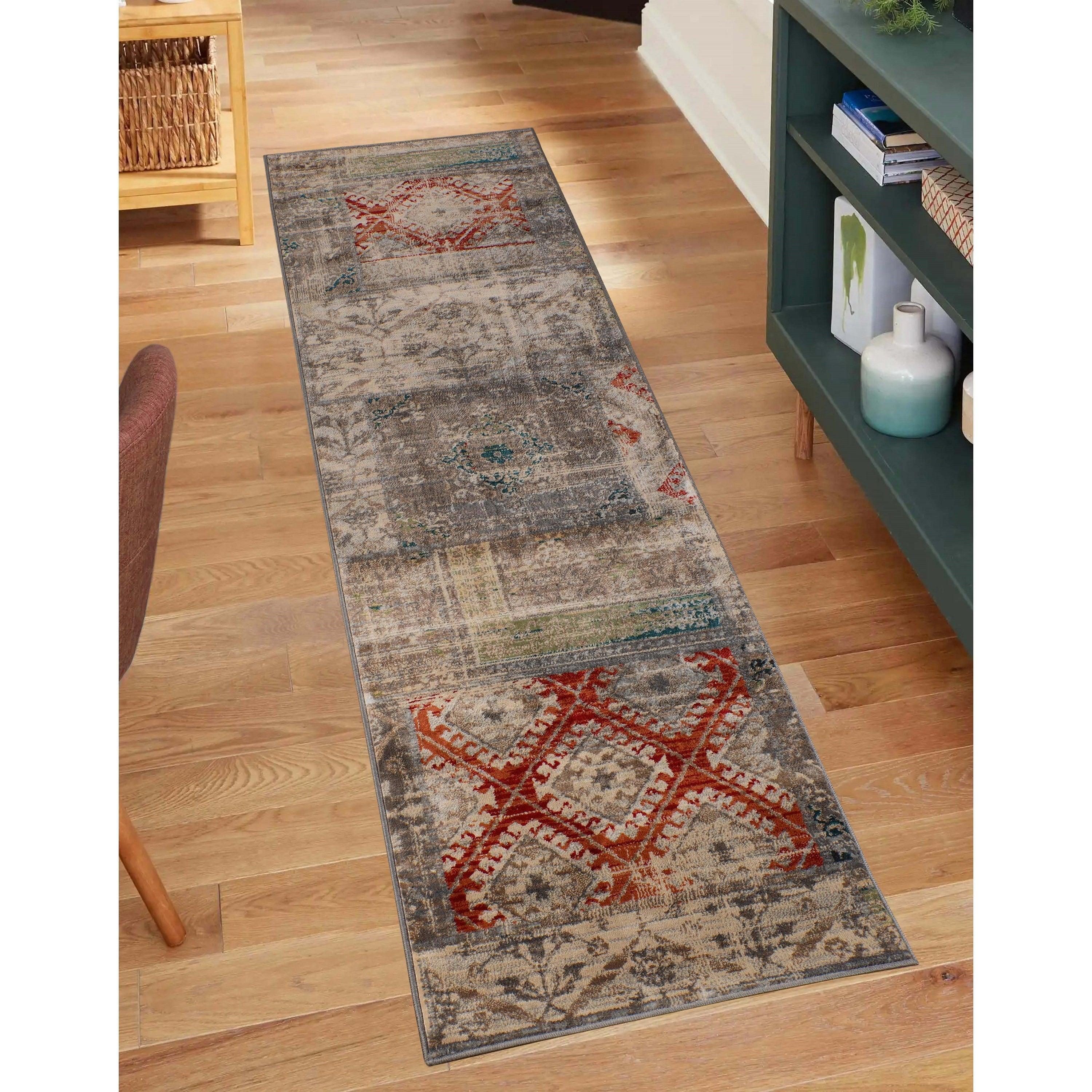 Amara Modern Distressed Patchwork Indoor Area Rug or Runner - Blue Nile Mills