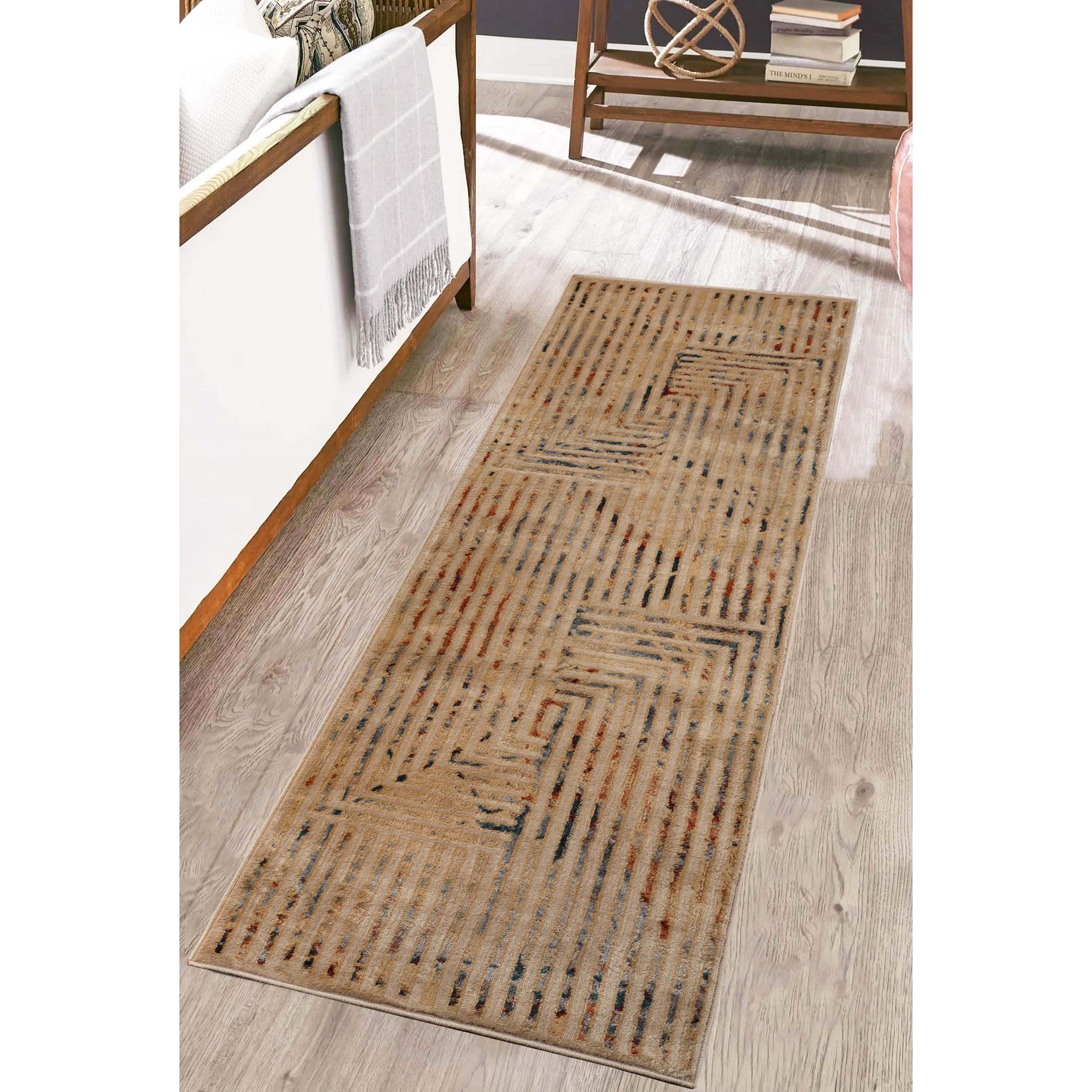 Modern Geometric Lines Abstract Boho Area Rug Or Runner - Blue Nile Mills