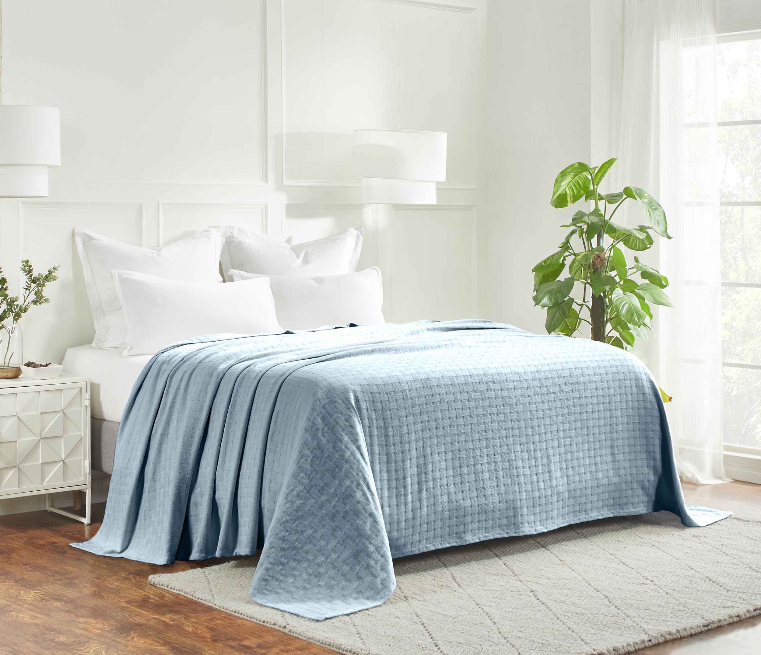 Basketweave All Season Cotton Bed Blanket - Blue Nile Mills