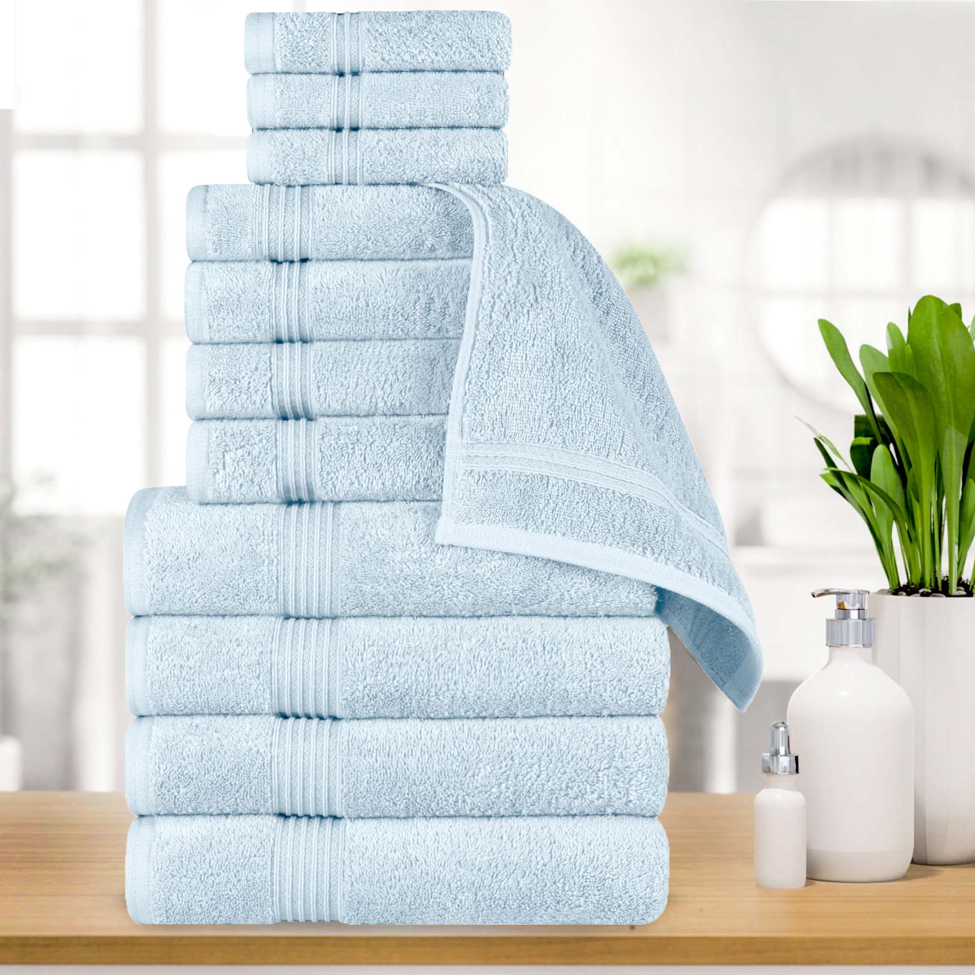 Egyptian Cotton Highly Absorbent Solid 12-Piece Ultra Soft Towel Set - Blue Nile Mills