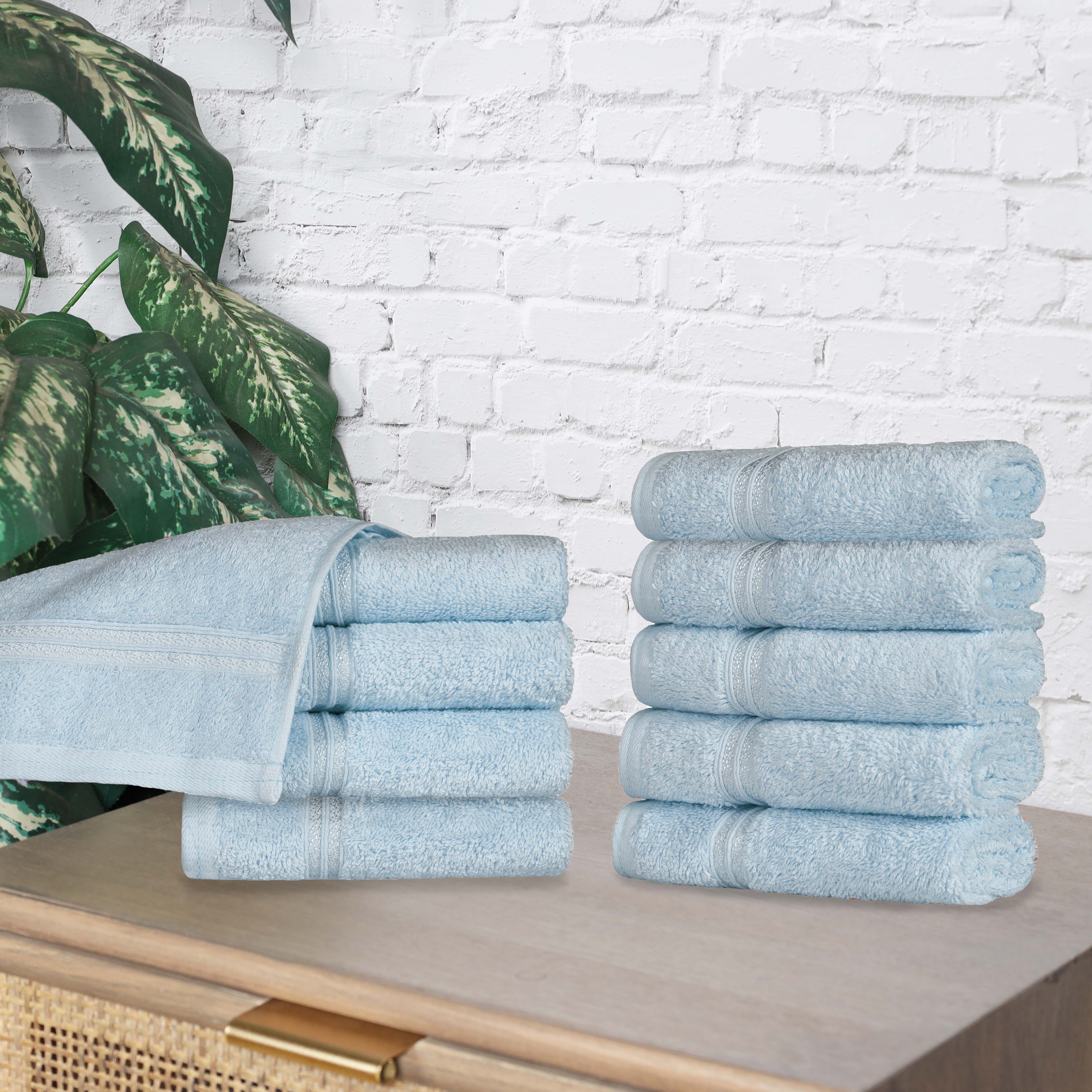 Egyptian Cotton Solid Face Towel Set of 10 - Blue Nile Mills