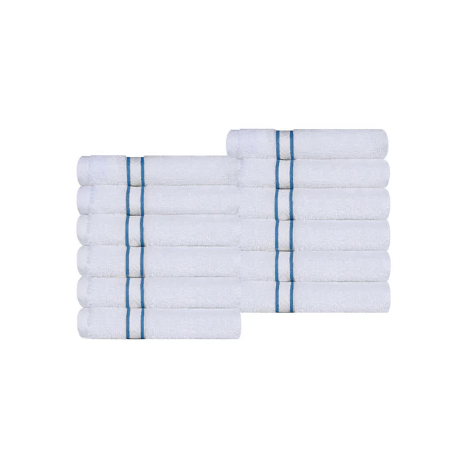 Turkish Cotton Ultra-Plush Absorbent Solid 12-Piece Face Towel Set - Blue Nile Mills