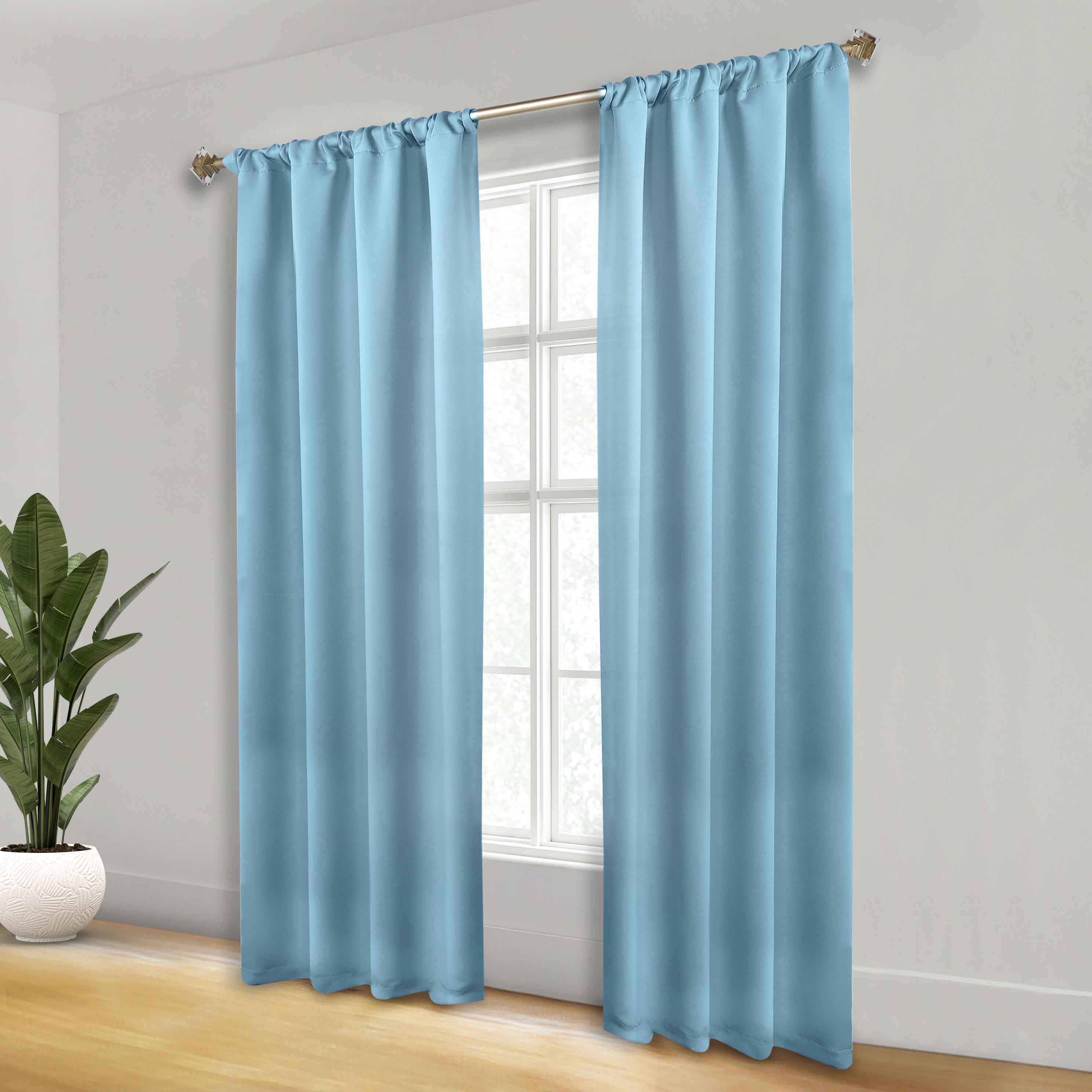 Solid Machine Washable Room Darkening Blackout Curtains, Set of 2 - Blue Nile Mills