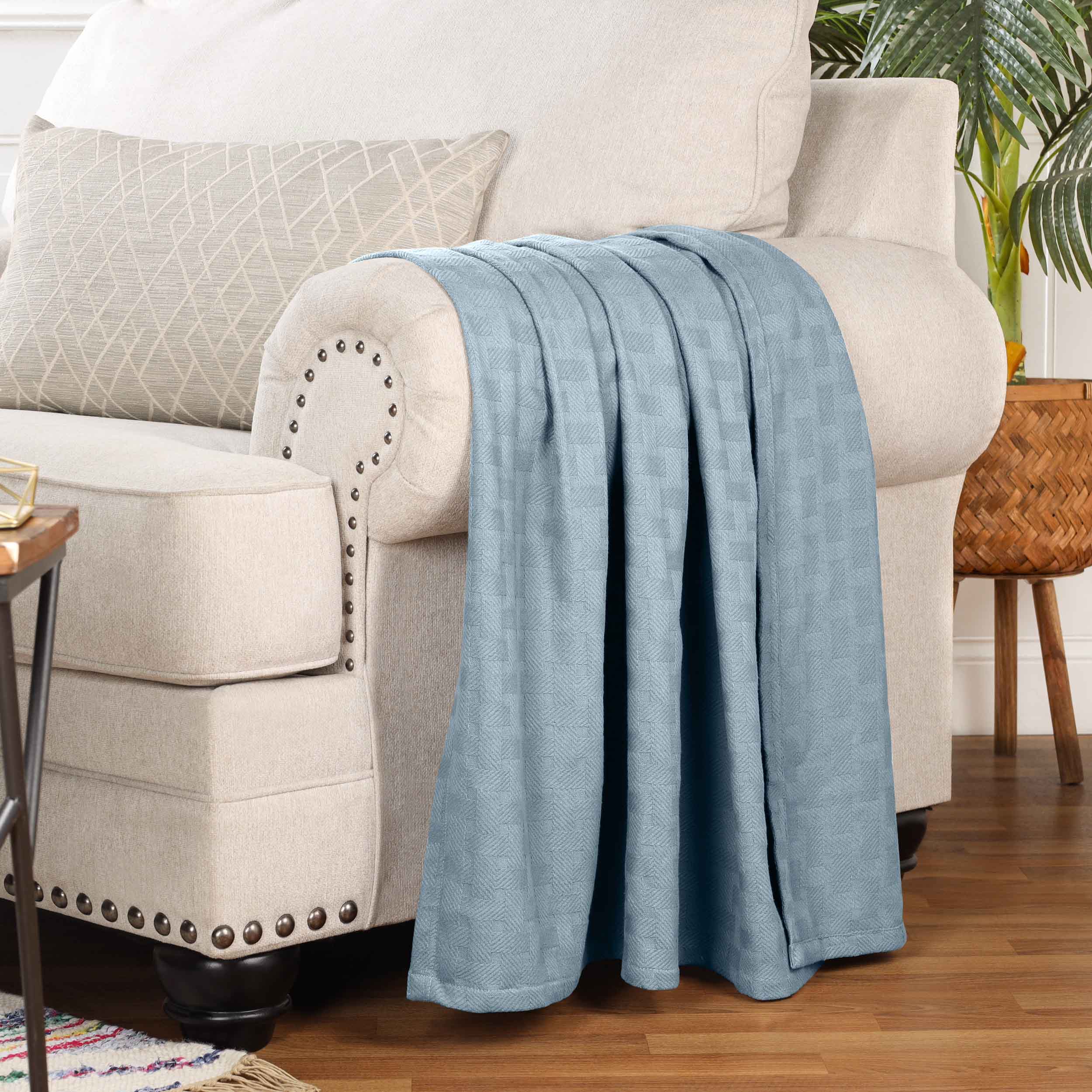 Basketweave All Season Cotton Bed Blanket - Blue Nile Mills