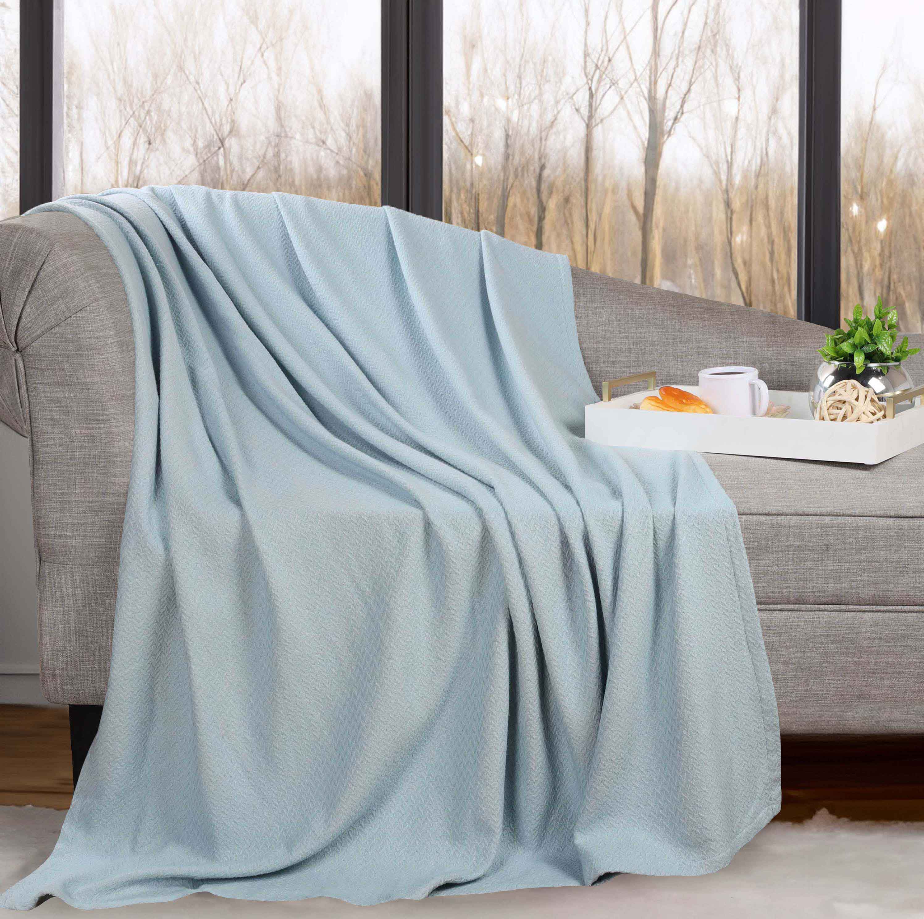 Nobel Cotton Textured Chevron Lightweight Woven Blanket - Blue Nile Mills