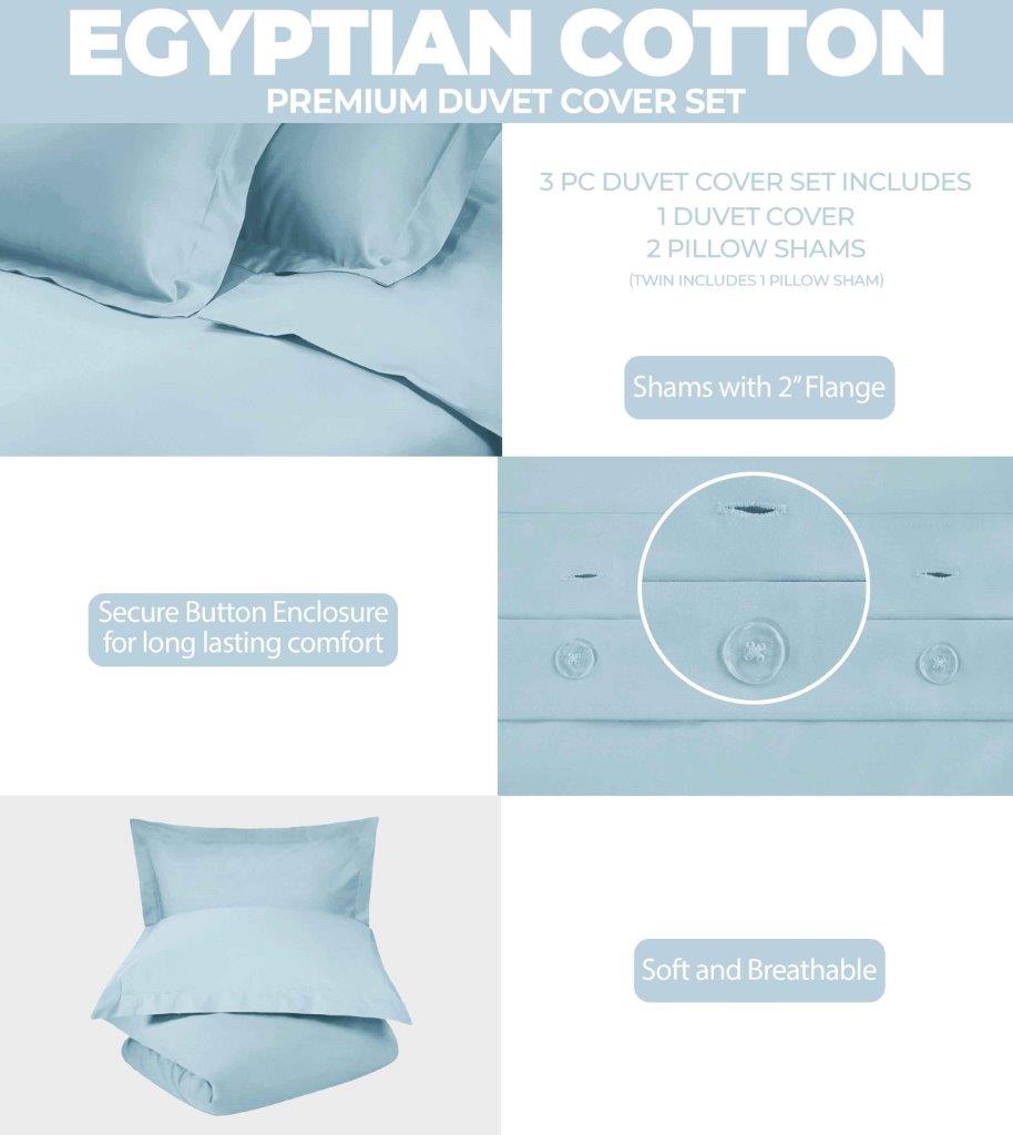 Egyptian Cotton 400 Thread Count Solid Duvet Cover Set - Blue Nile Mills