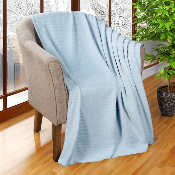 All-Season Chevron Cotton Bed Blanket & Sofa Throw - Light Blue