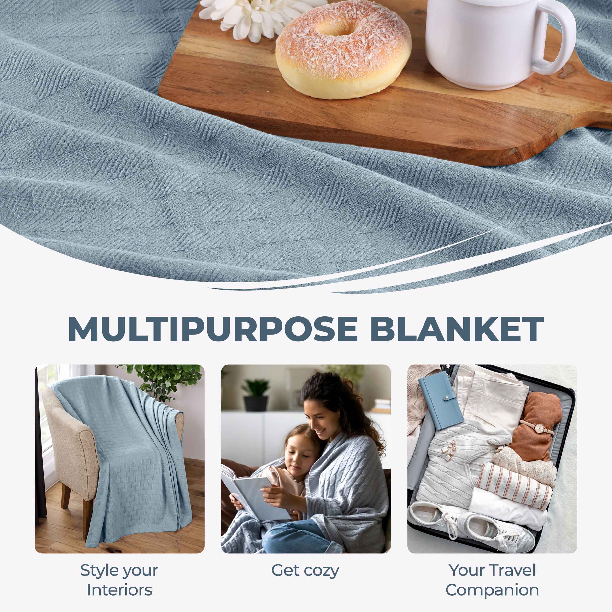 Basketweave All Season Cotton Bed Blanket - Blue Nile Mills