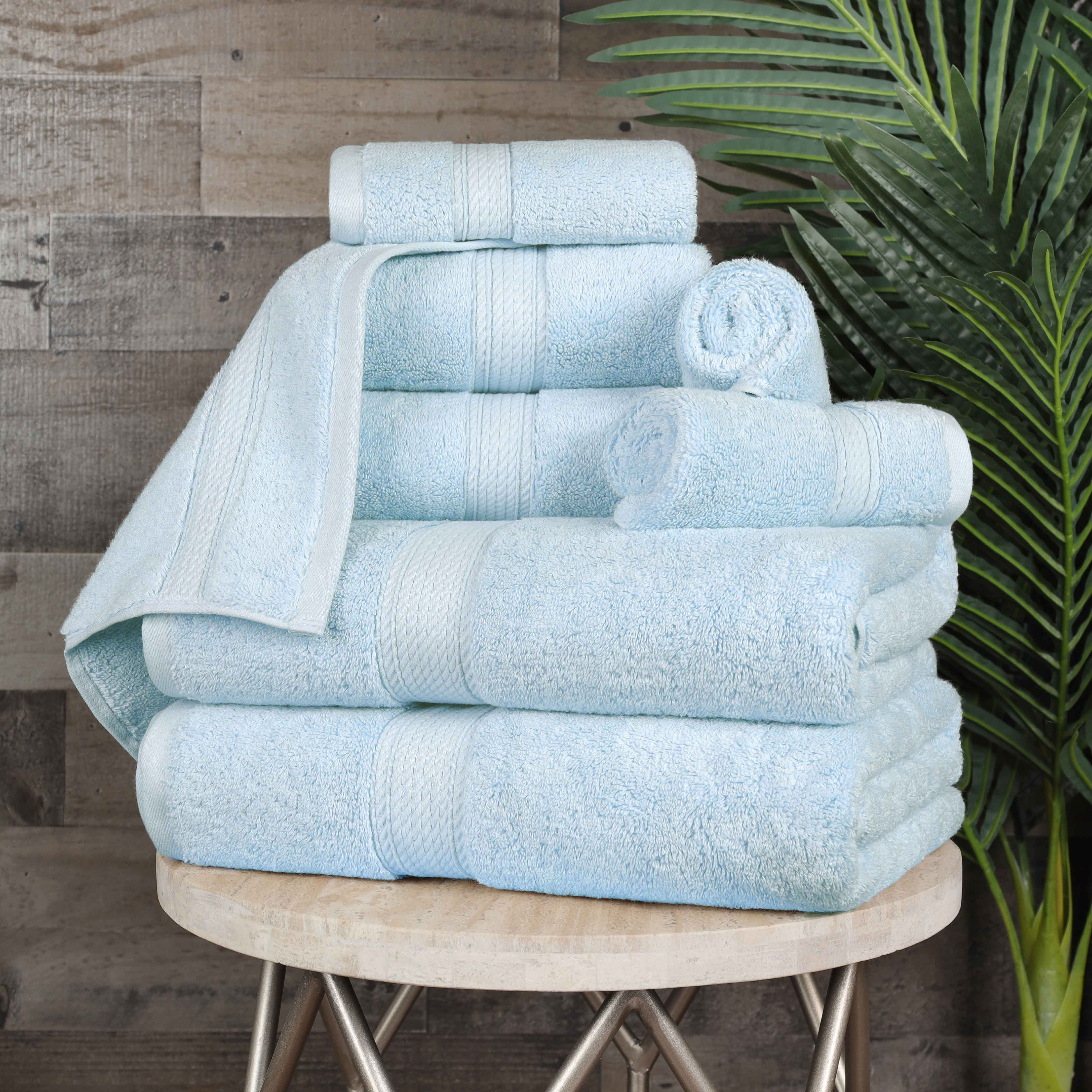 Egyptian Cotton Pile Plush Heavyweight Luxury Soft 8-Piece Towel Set - Blue Nile Mills