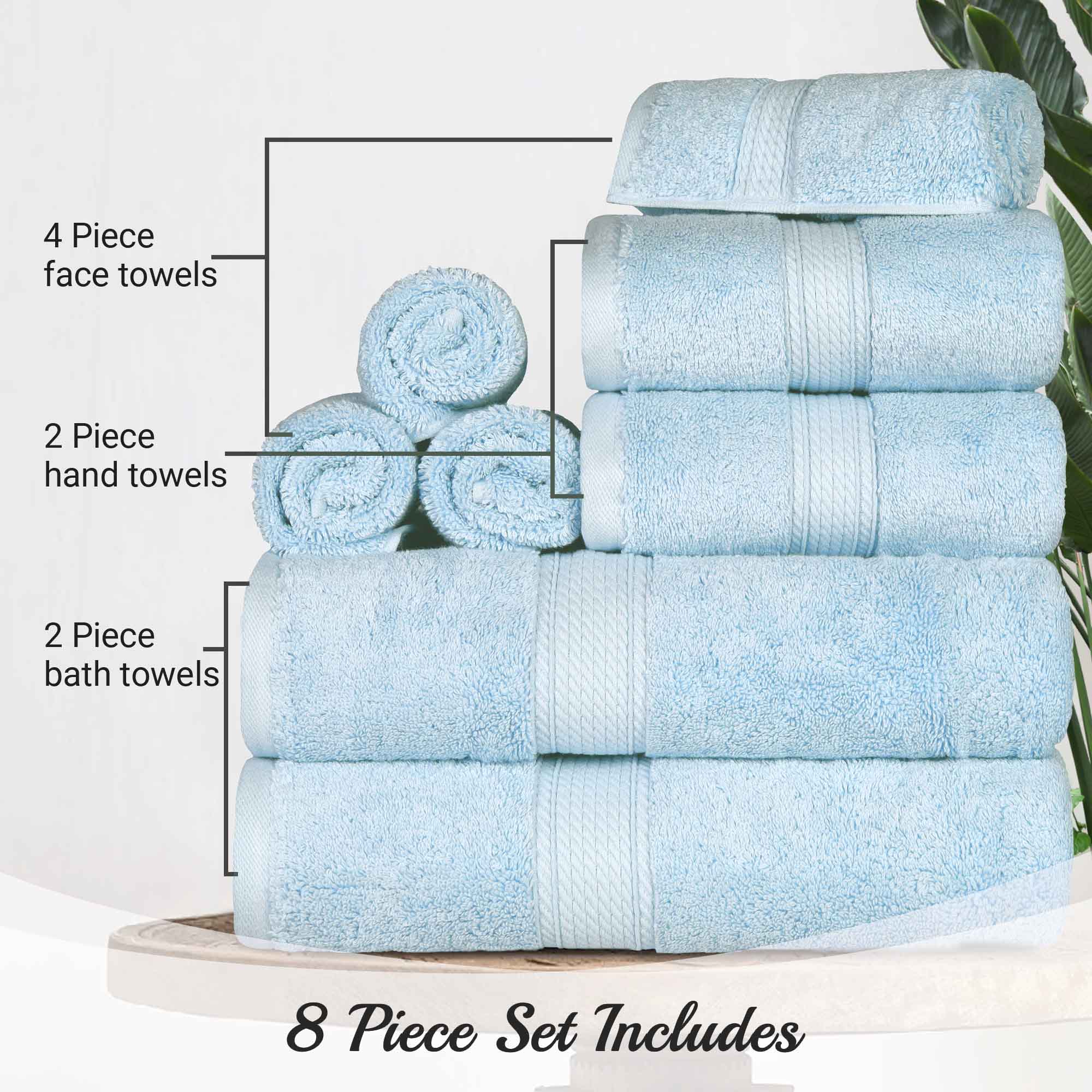 Egyptian Cotton Pile Plush Heavyweight Luxury Soft 8-Piece Towel Set - Blue Nile Mills