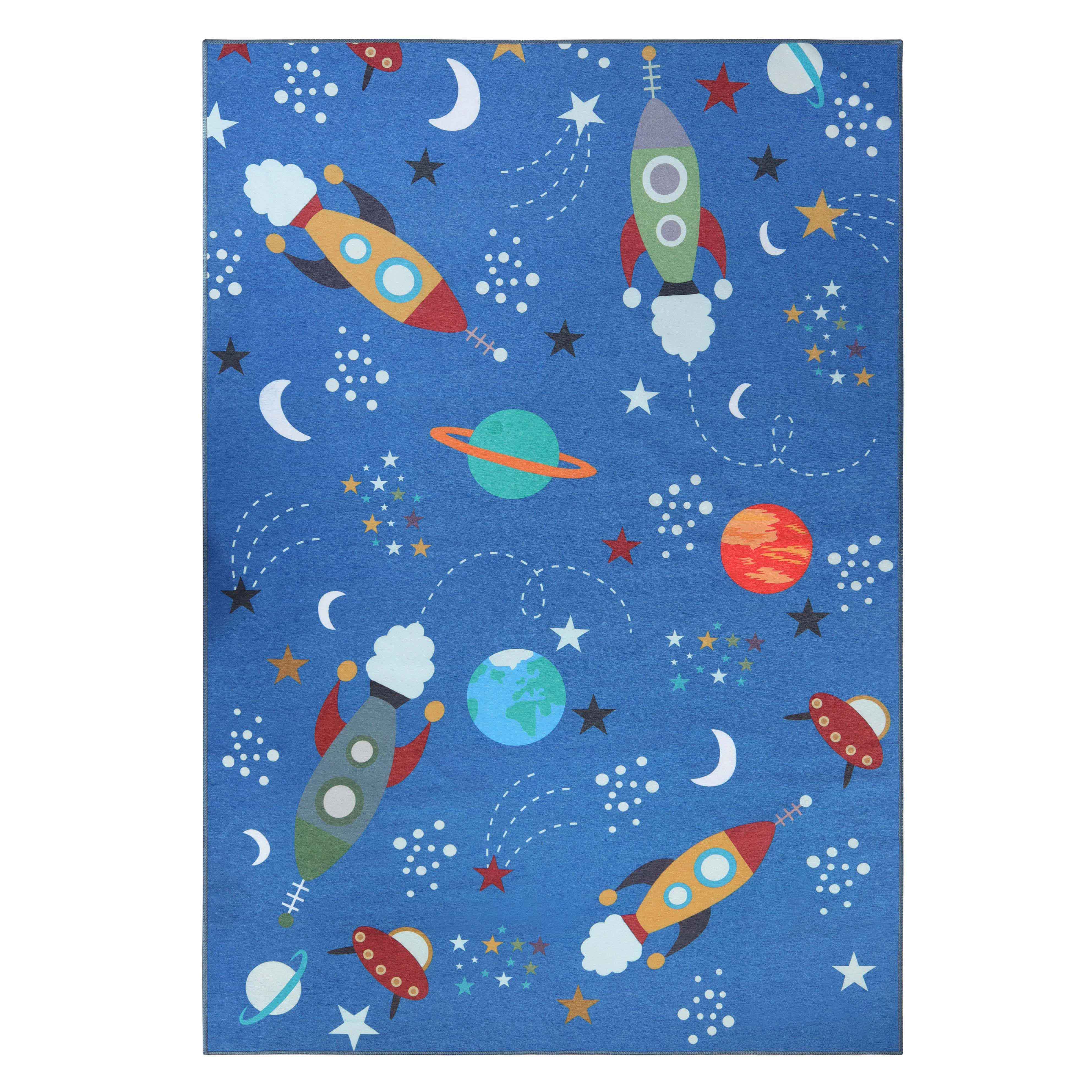 Lil' Flyer Spaceship Non-Slip Kids Playroom Washable Indoor Area Rug - Blue Nile Mills