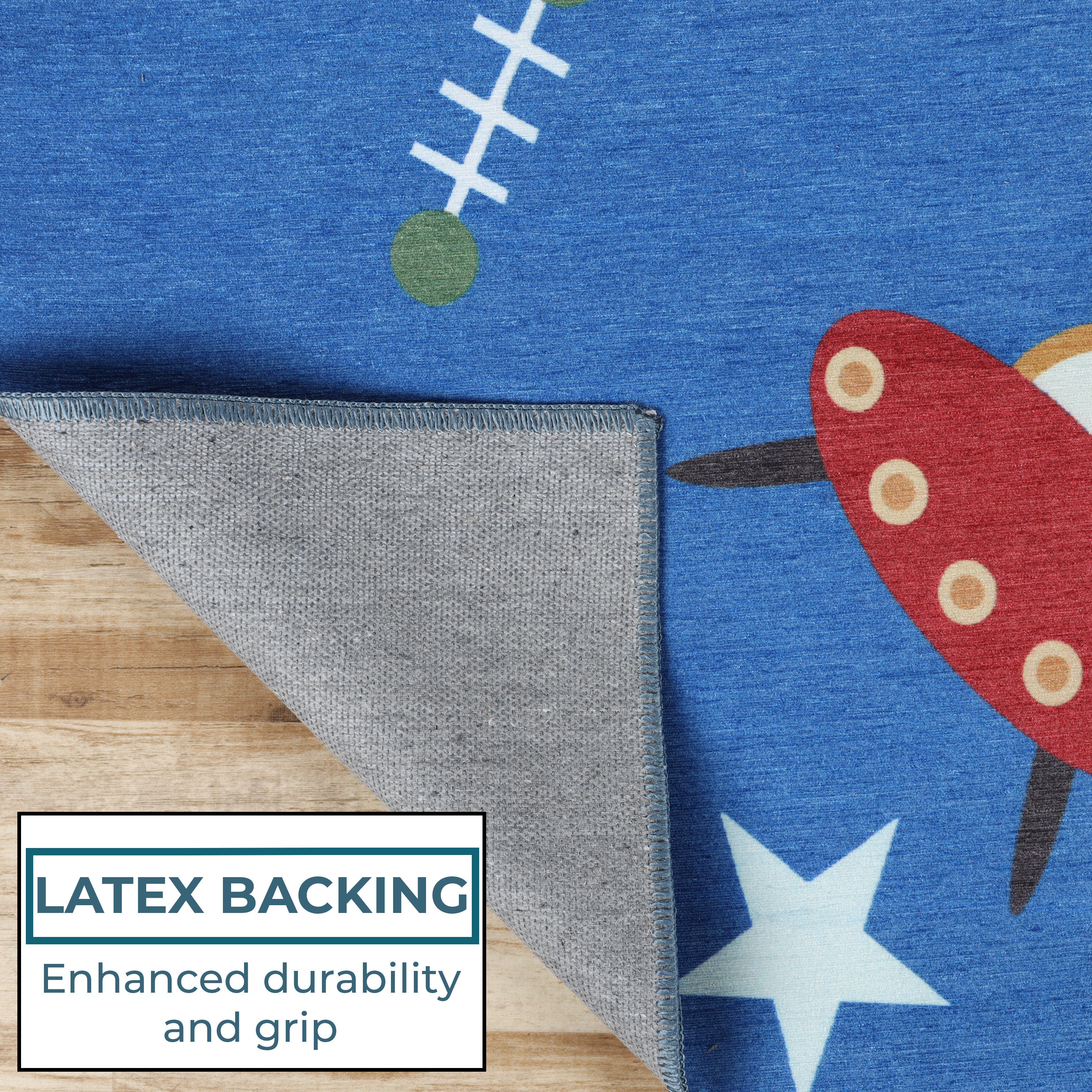Lil' Flyer Spaceship Non-Slip Kids Playroom Washable Indoor Area Rug - Blue Nile Mills