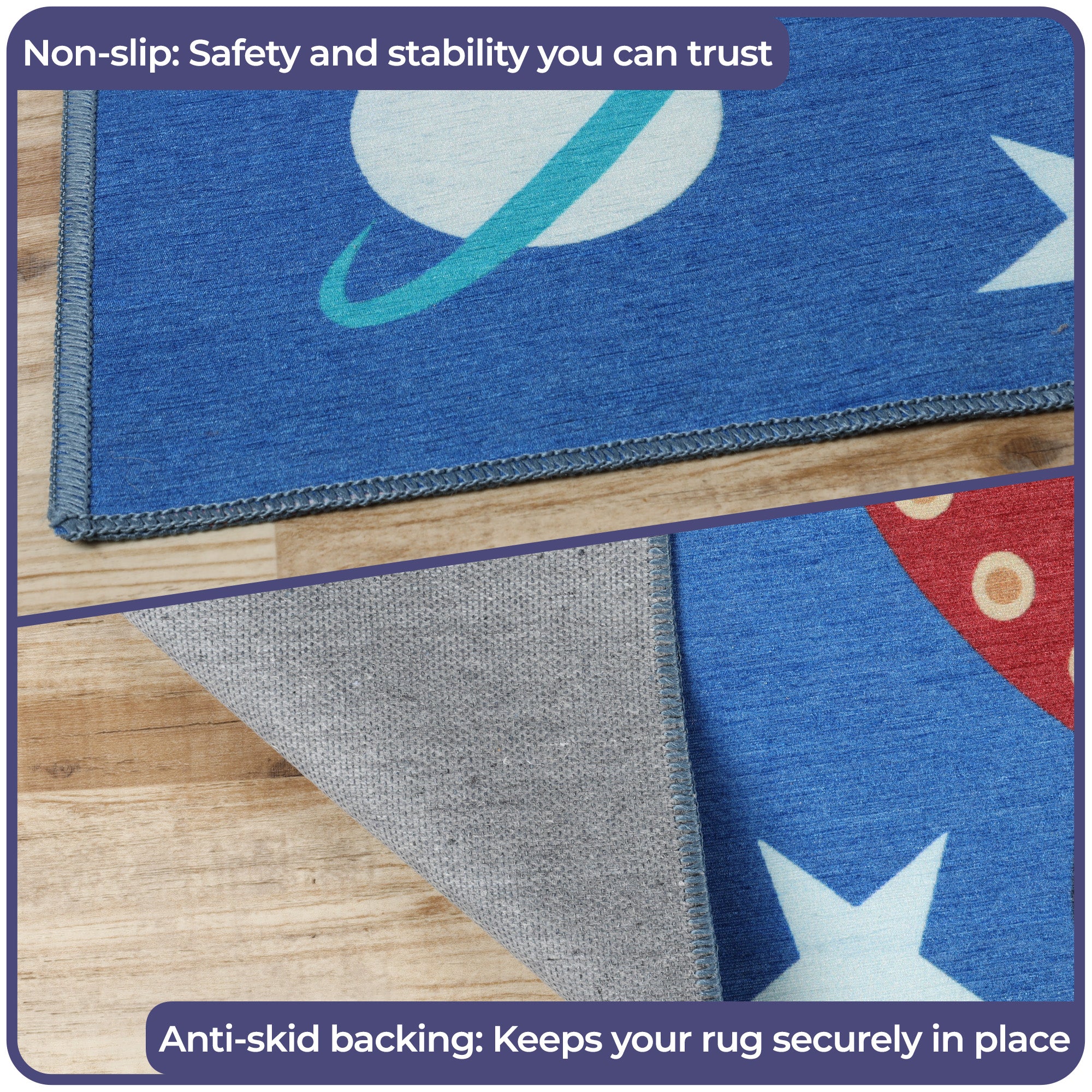 Lil' Flyer Spaceship Non-Slip Kids Playroom Washable Indoor Area Rug - Blue Nile Mills