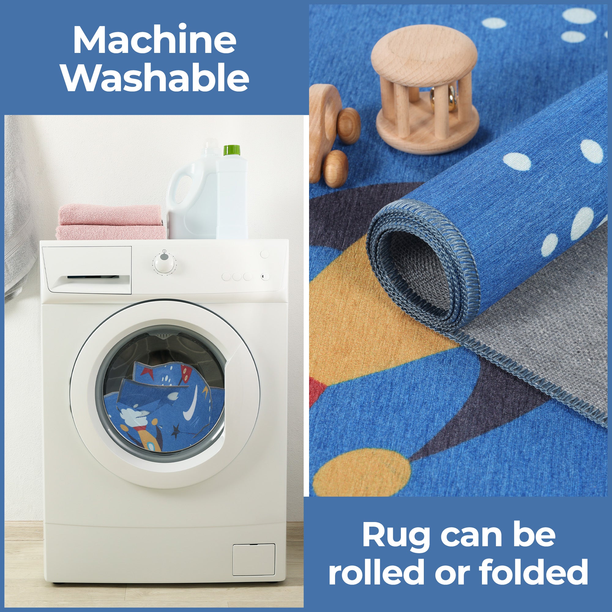Lil' Flyer Spaceship Non-Slip Kids Playroom Washable Indoor Area Rug - Blue Nile Mills