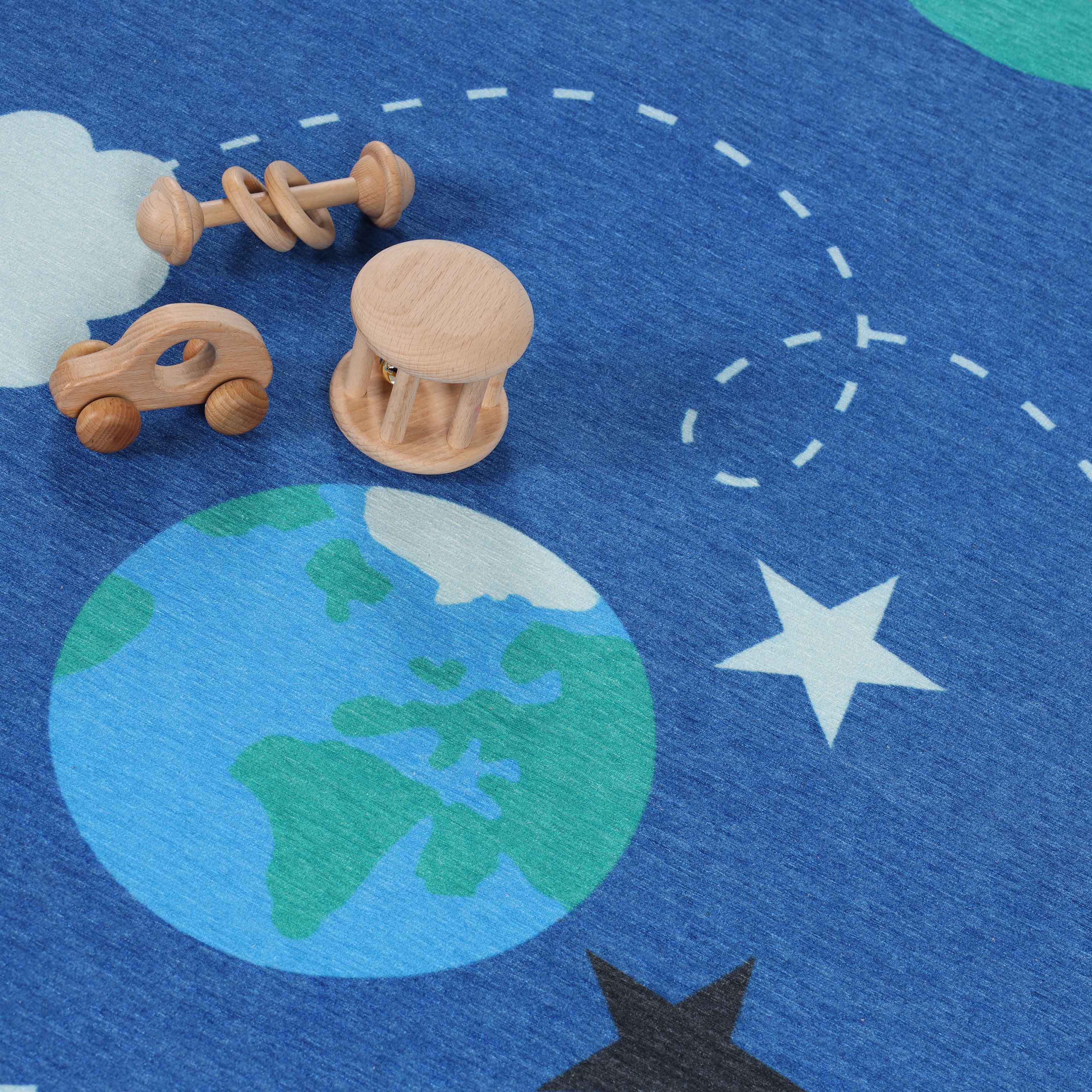 Lil' Flyer Spaceship Non-Slip Kids Playroom Washable Indoor Area Rug - Blue Nile Mills