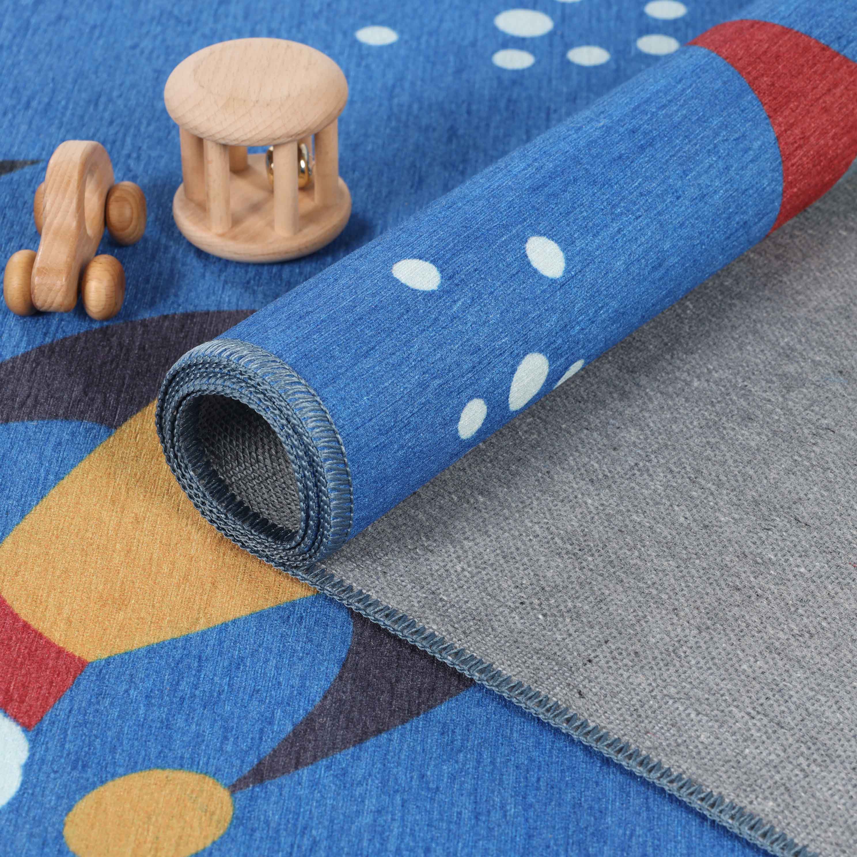 Lil' Flyer Spaceship Non-Slip Kids Playroom Washable Indoor Area Rug - Blue Nile Mills