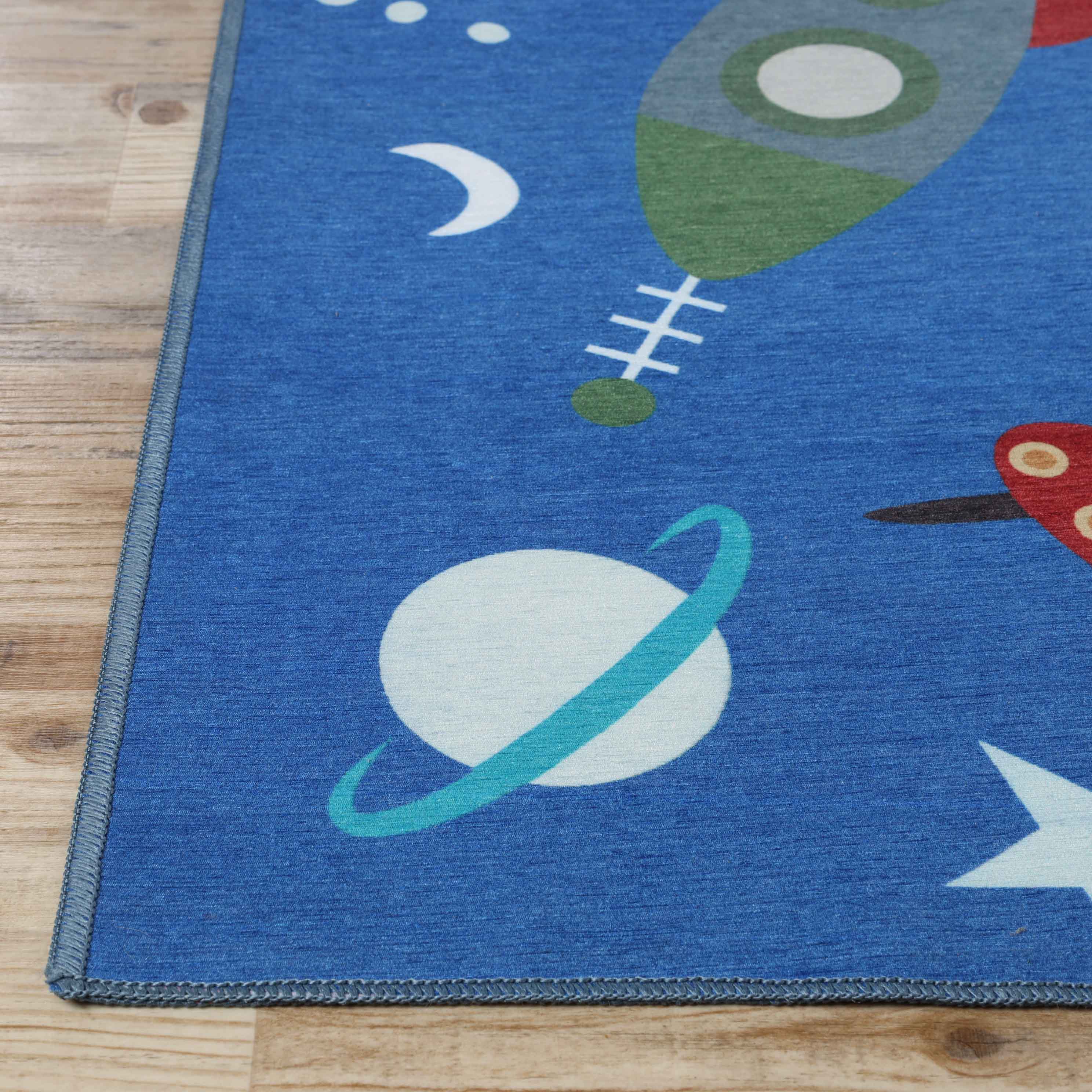 Lil' Flyer Spaceship Non-Slip Kids Playroom Washable Indoor Area Rug - Blue Nile Mills
