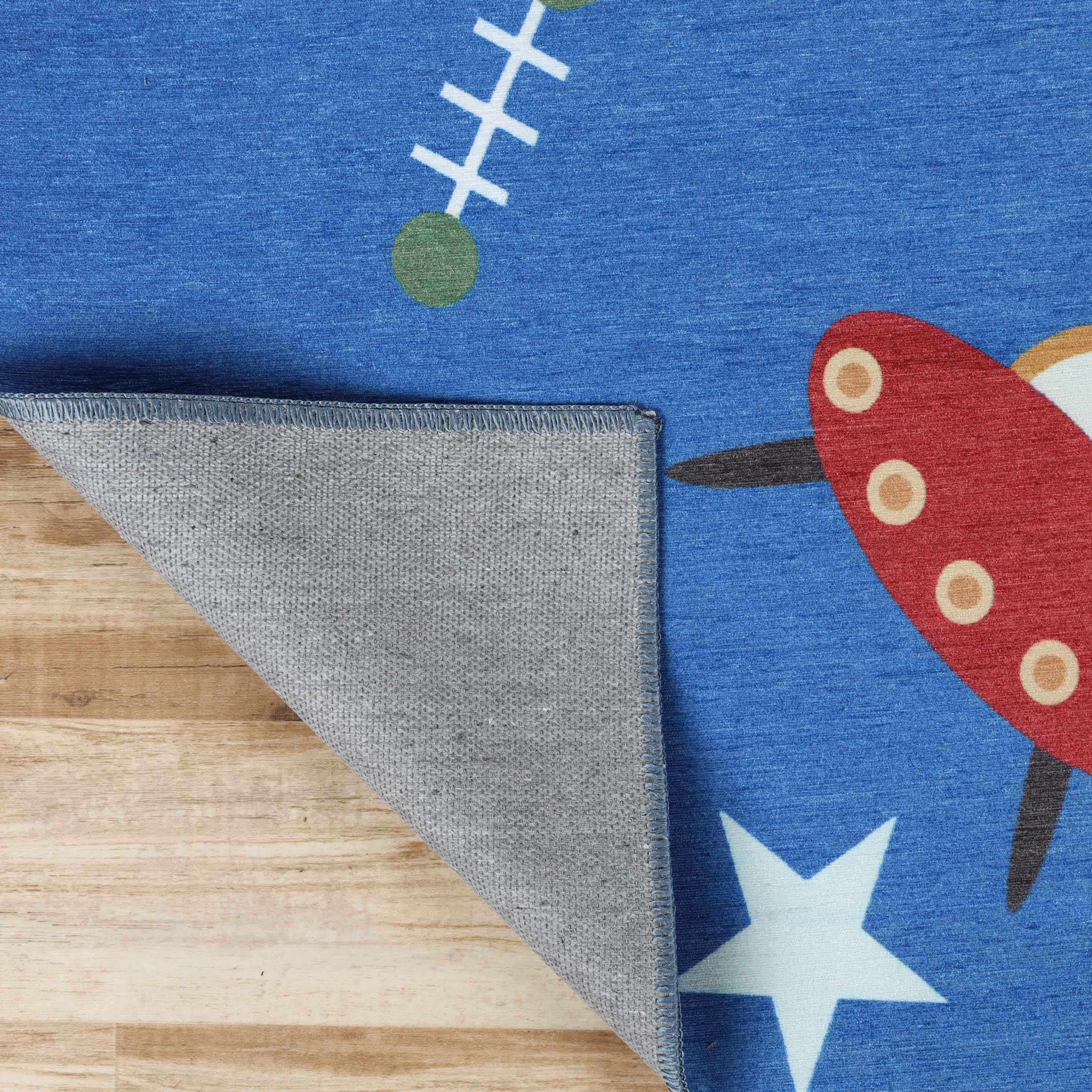 Lil' Flyer Spaceship Non-Slip Kids Playroom Washable Indoor Area Rug - Blue Nile Mills