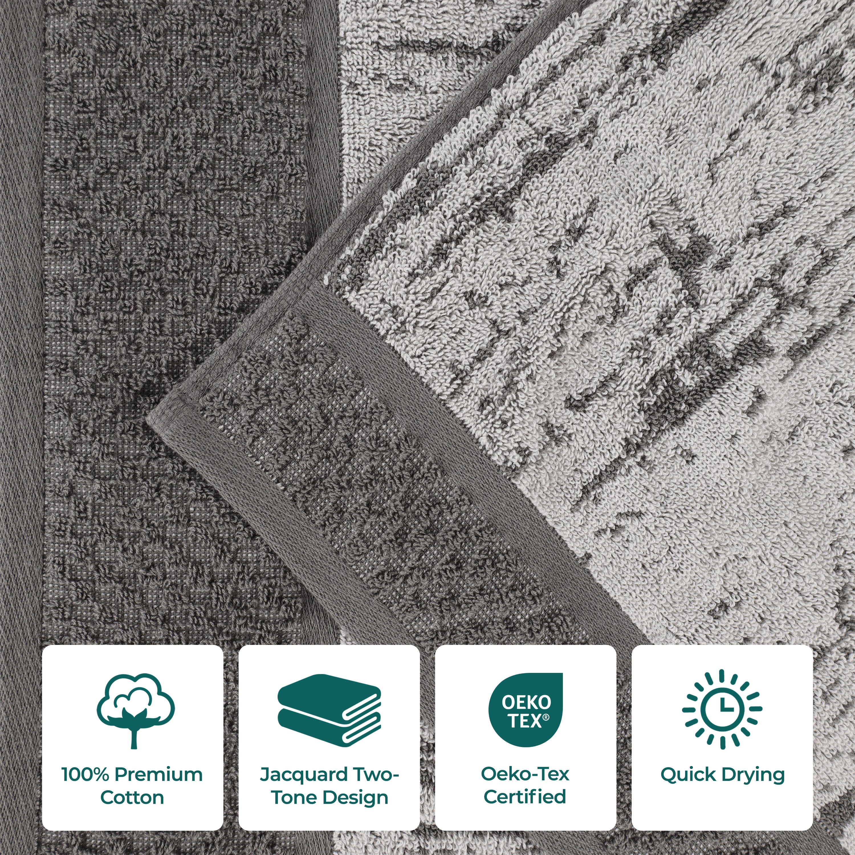 Lodie Cotton Plush Jacquard Solid and Two-Toned Bath Towel Set of 4 - Blue Nile Mills