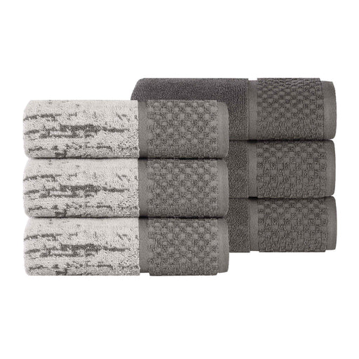 Lodie Cotton Plush Jacquard Solid and Two-Toned Hand Towel Set of 6 - Charcoal/Silver